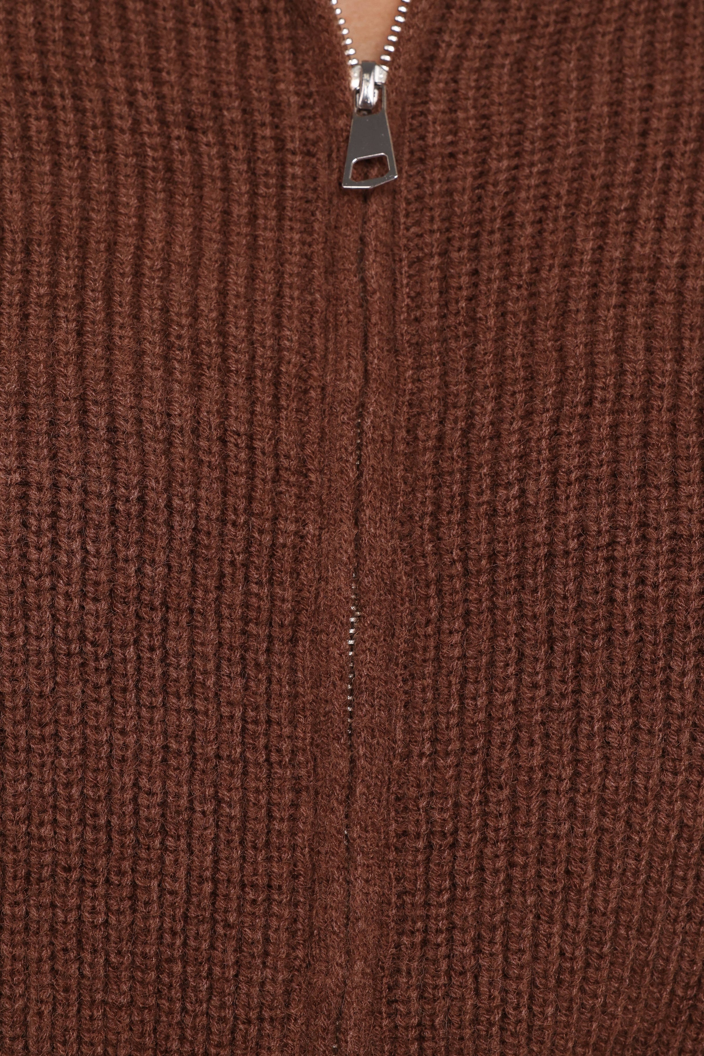 Petal and Pup USA KNITWEAR Kourtney Zip Cardigan - Brown