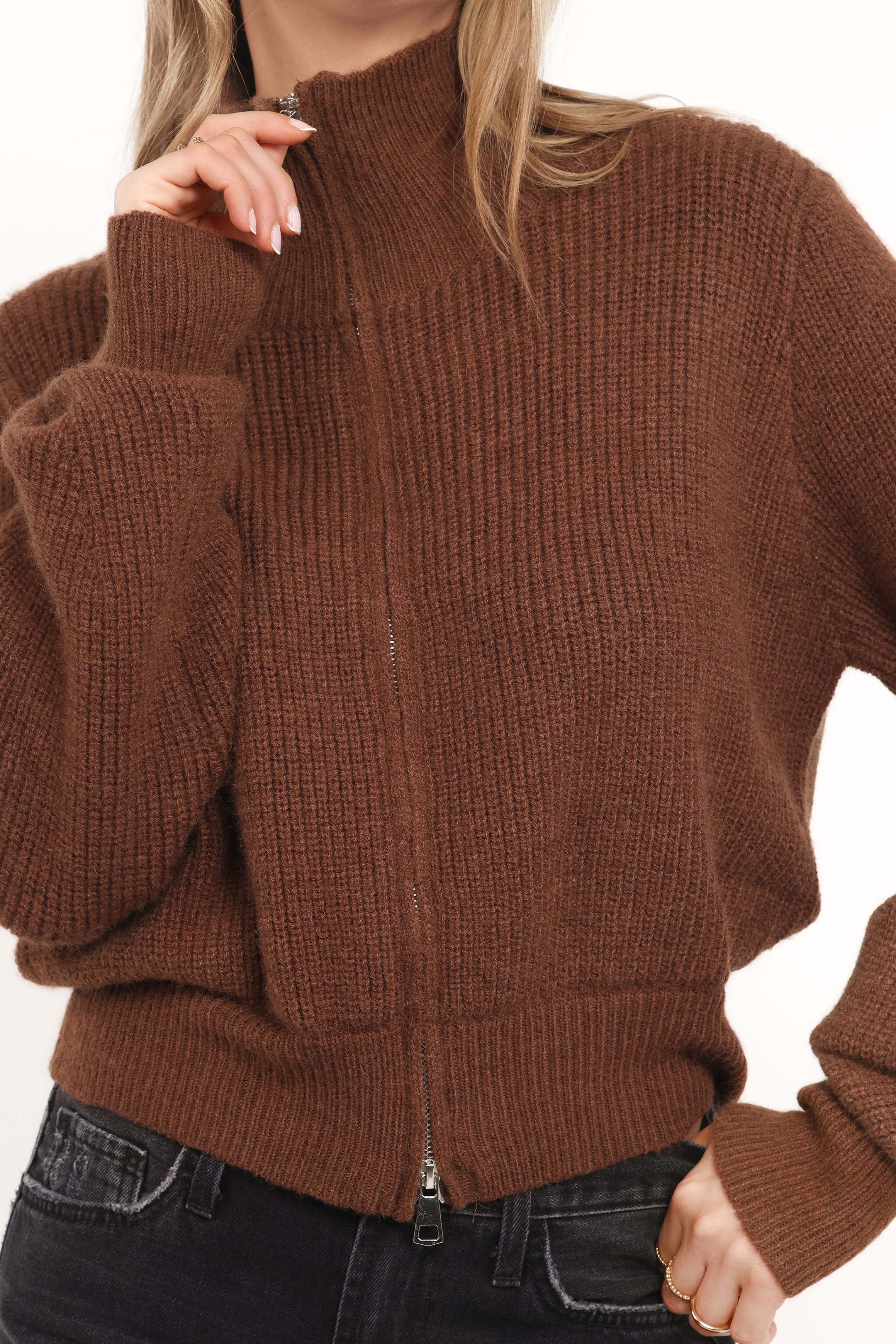Petal and Pup USA KNITWEAR Kourtney Zip Cardigan - Brown