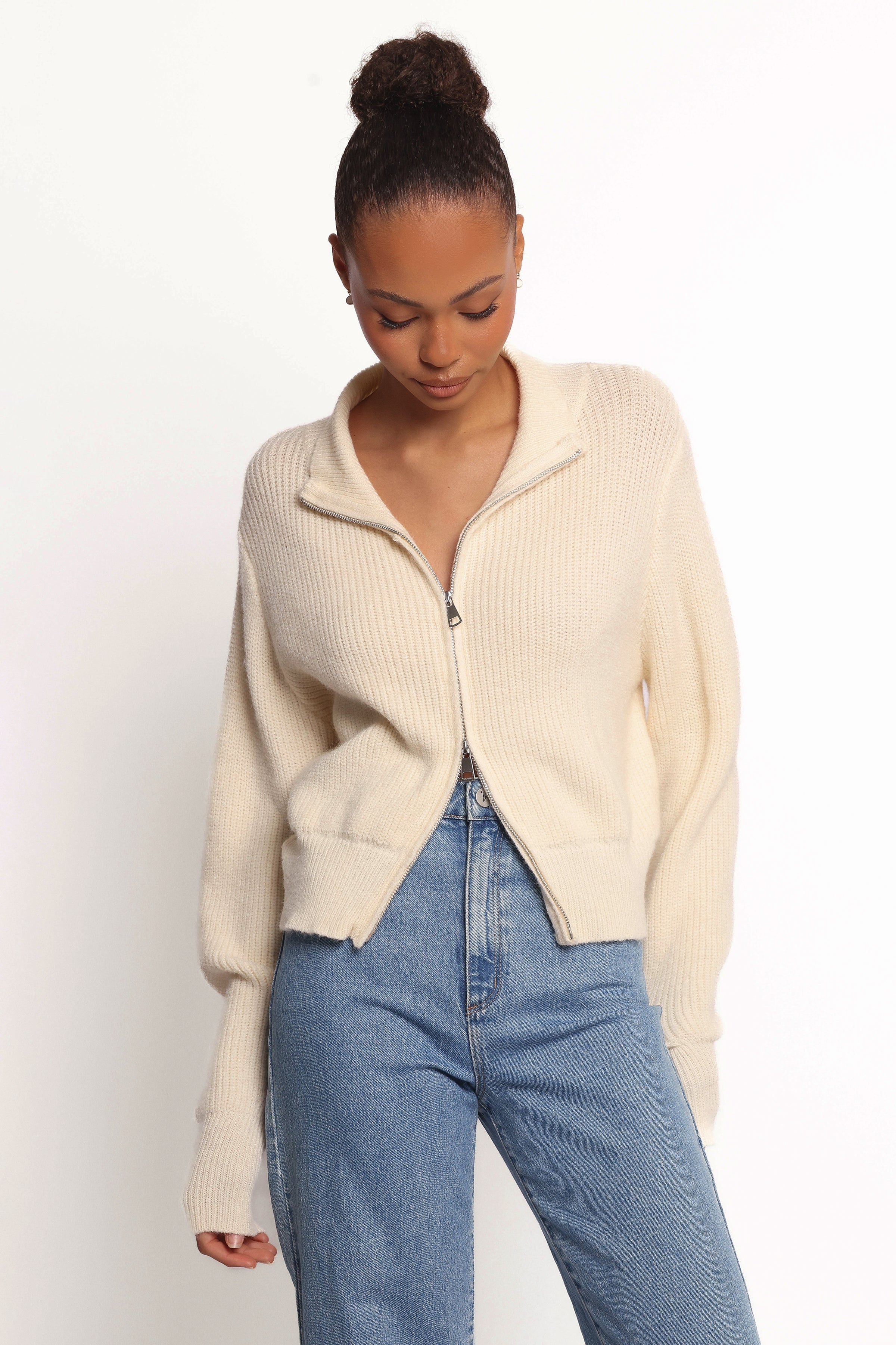Petal and Pup USA KNITWEAR Kourtney Zip Cardigan - Cream