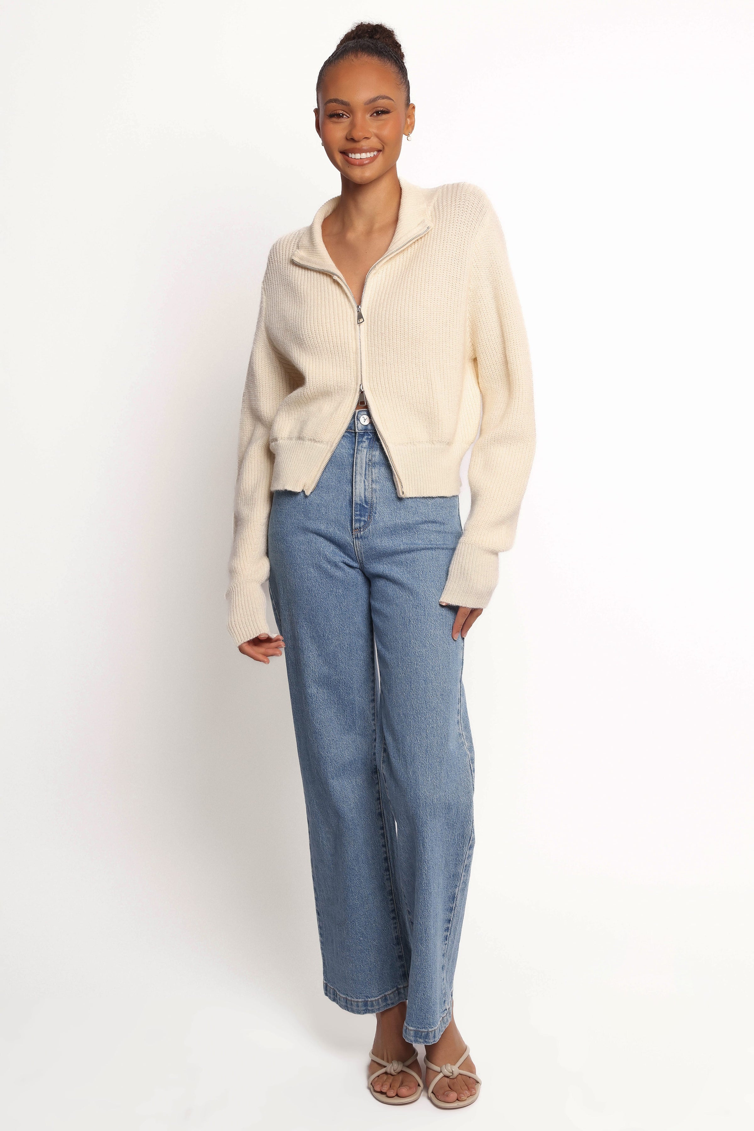 Petal and Pup USA KNITWEAR Kourtney Zip Cardigan - Cream