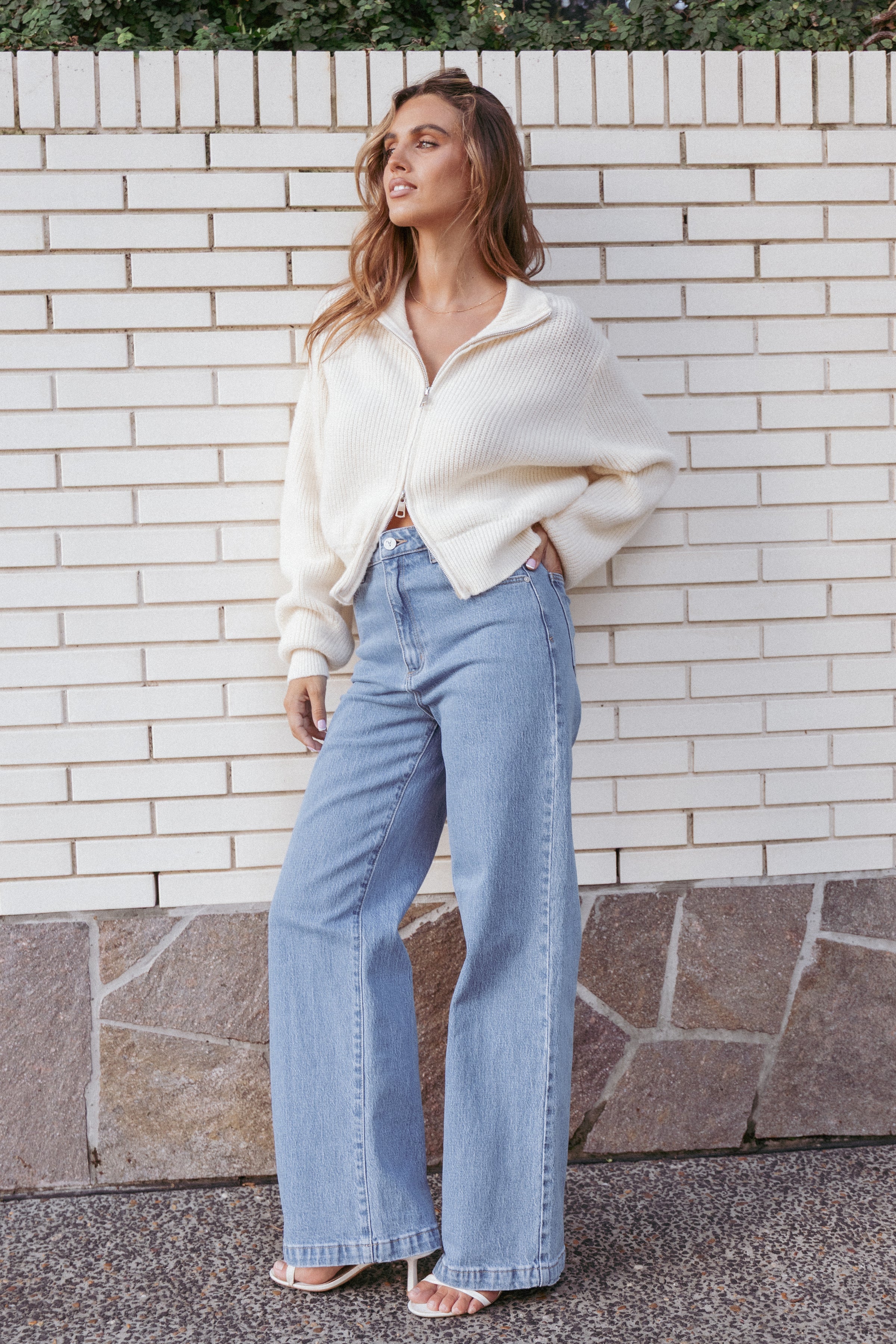 Petal and Pup USA KNITWEAR Kourtney Zip Cardigan - Cream