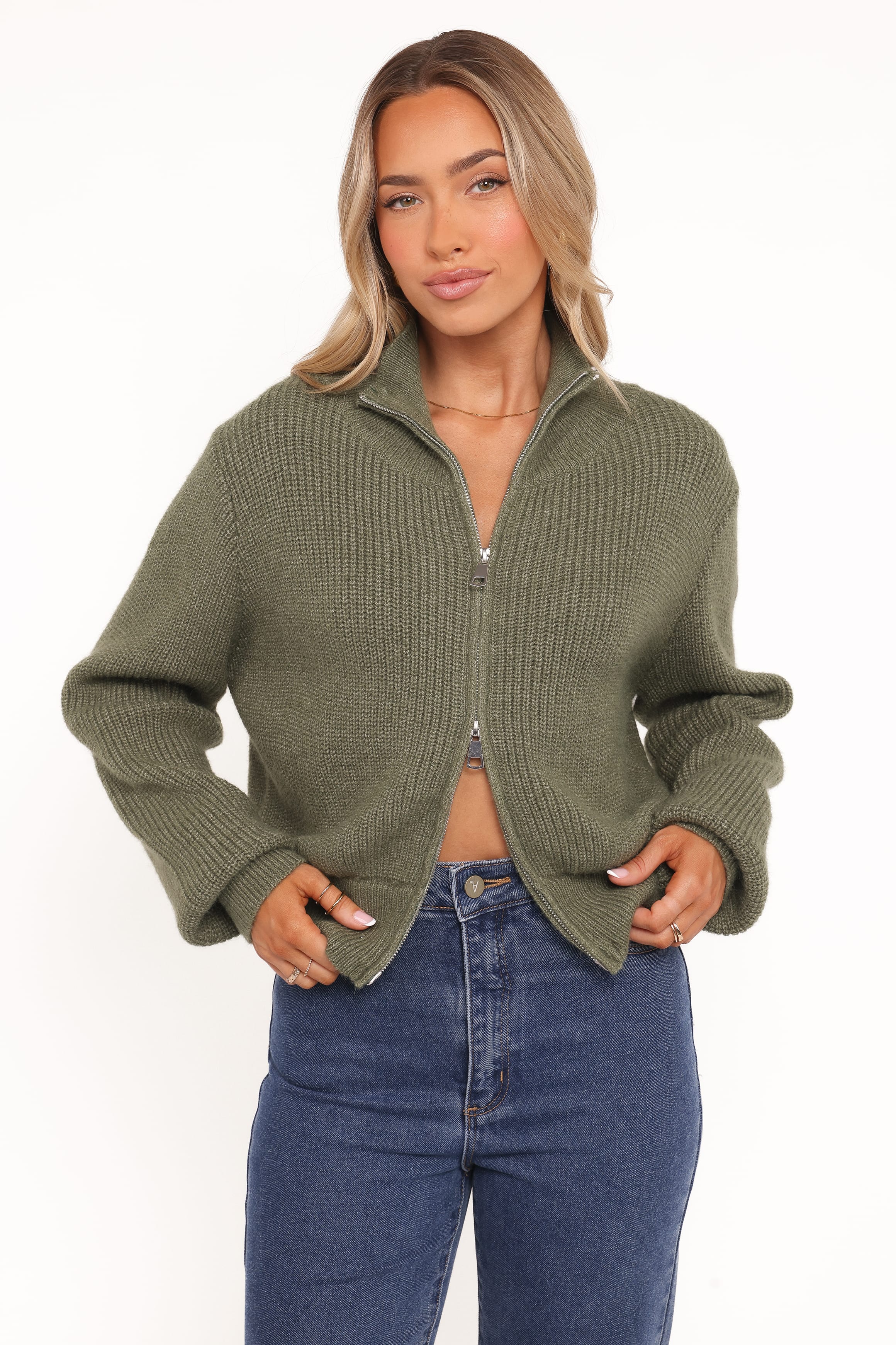 Petal and Pup USA KNITWEAR Kourtney Zip Cardigan - Olive