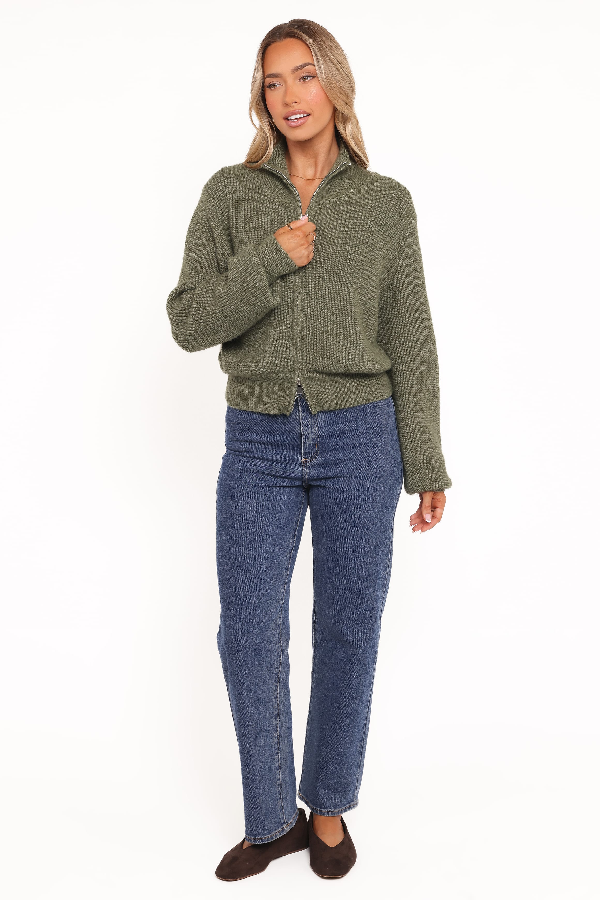 Petal and Pup USA KNITWEAR Kourtney Zip Cardigan - Olive