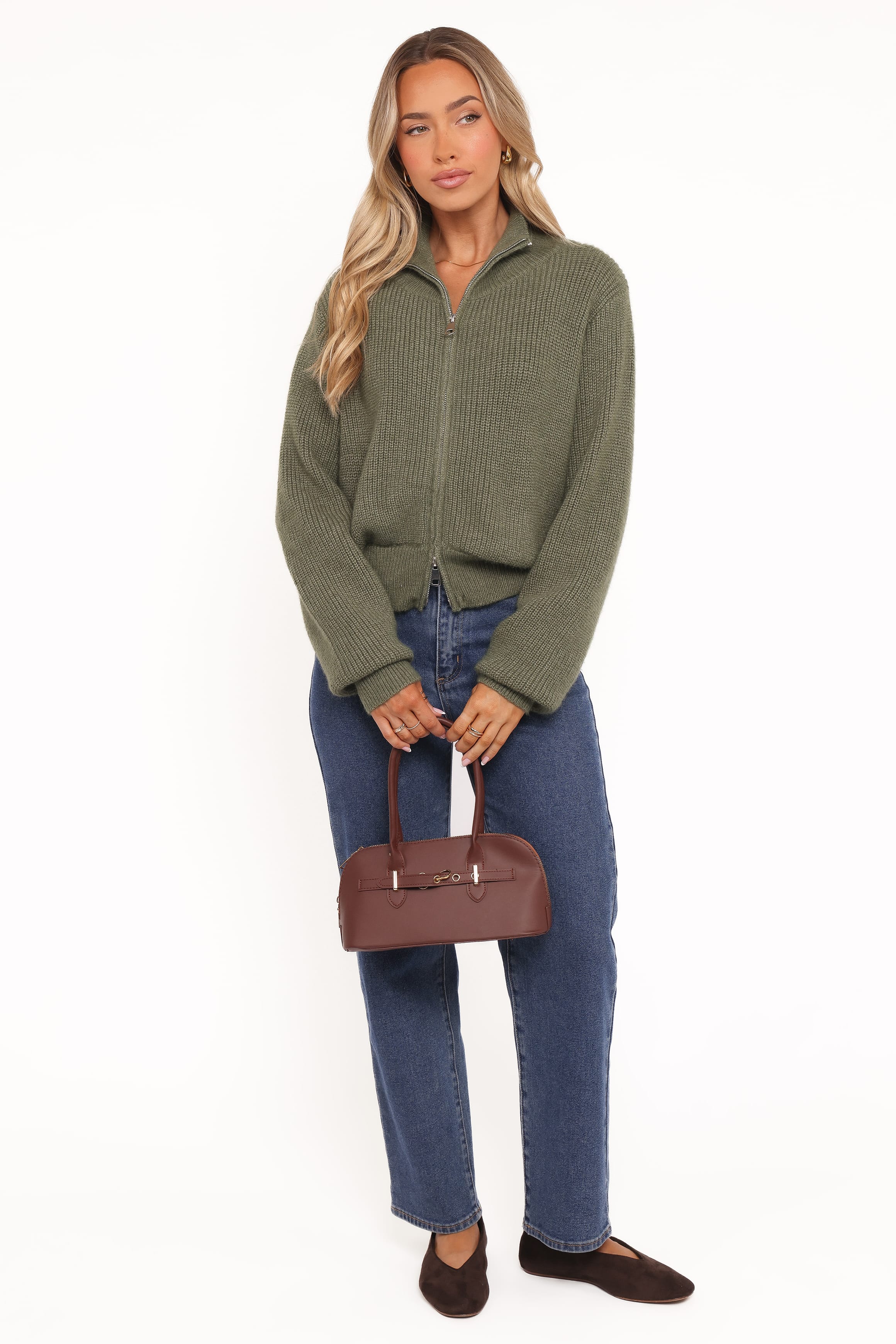 Petal and Pup USA KNITWEAR Kourtney Zip Cardigan - Olive