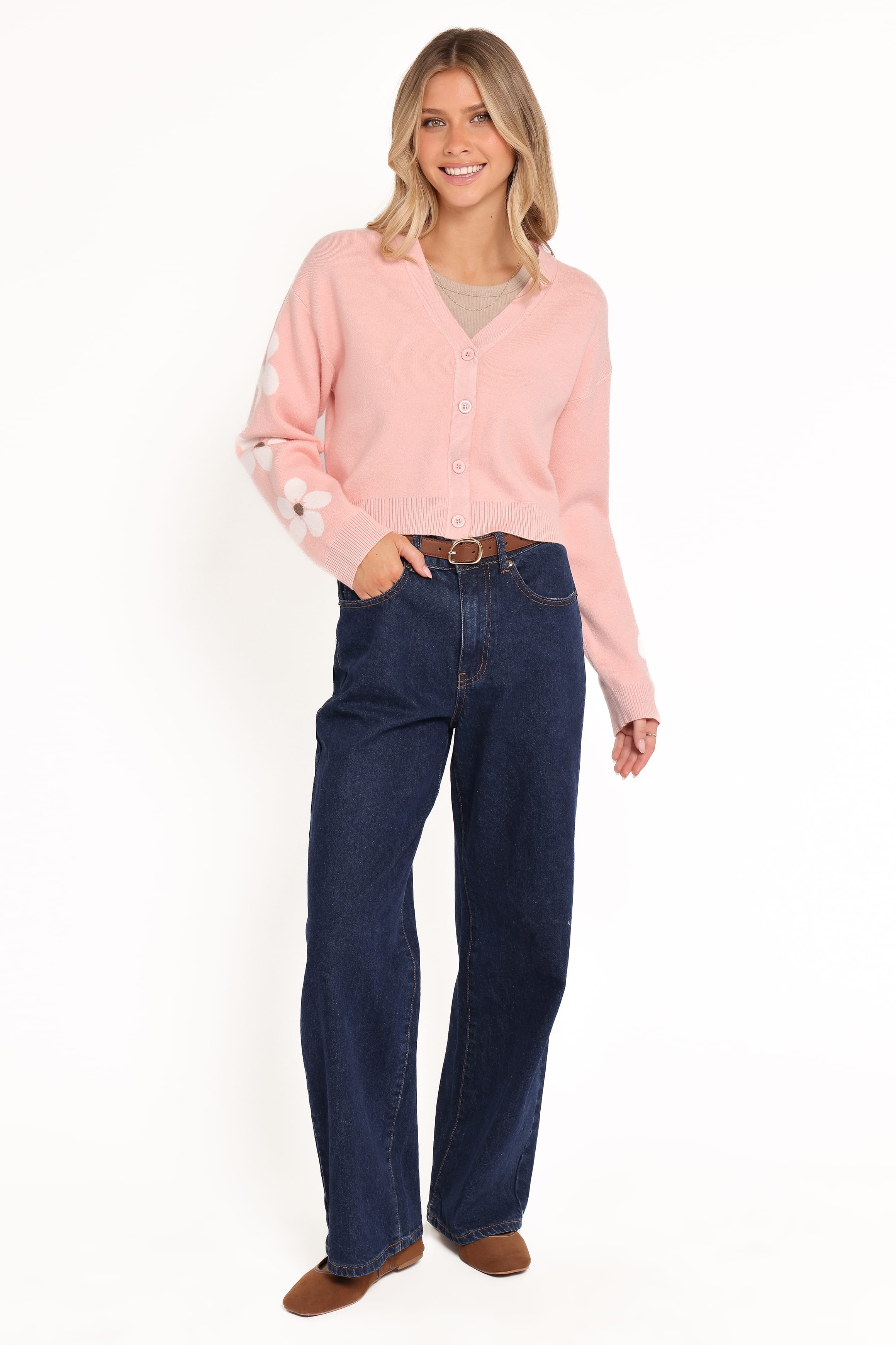 Petal and Pup USA KNITWEAR Lantana Flower Sleeve Cardigan - Pink