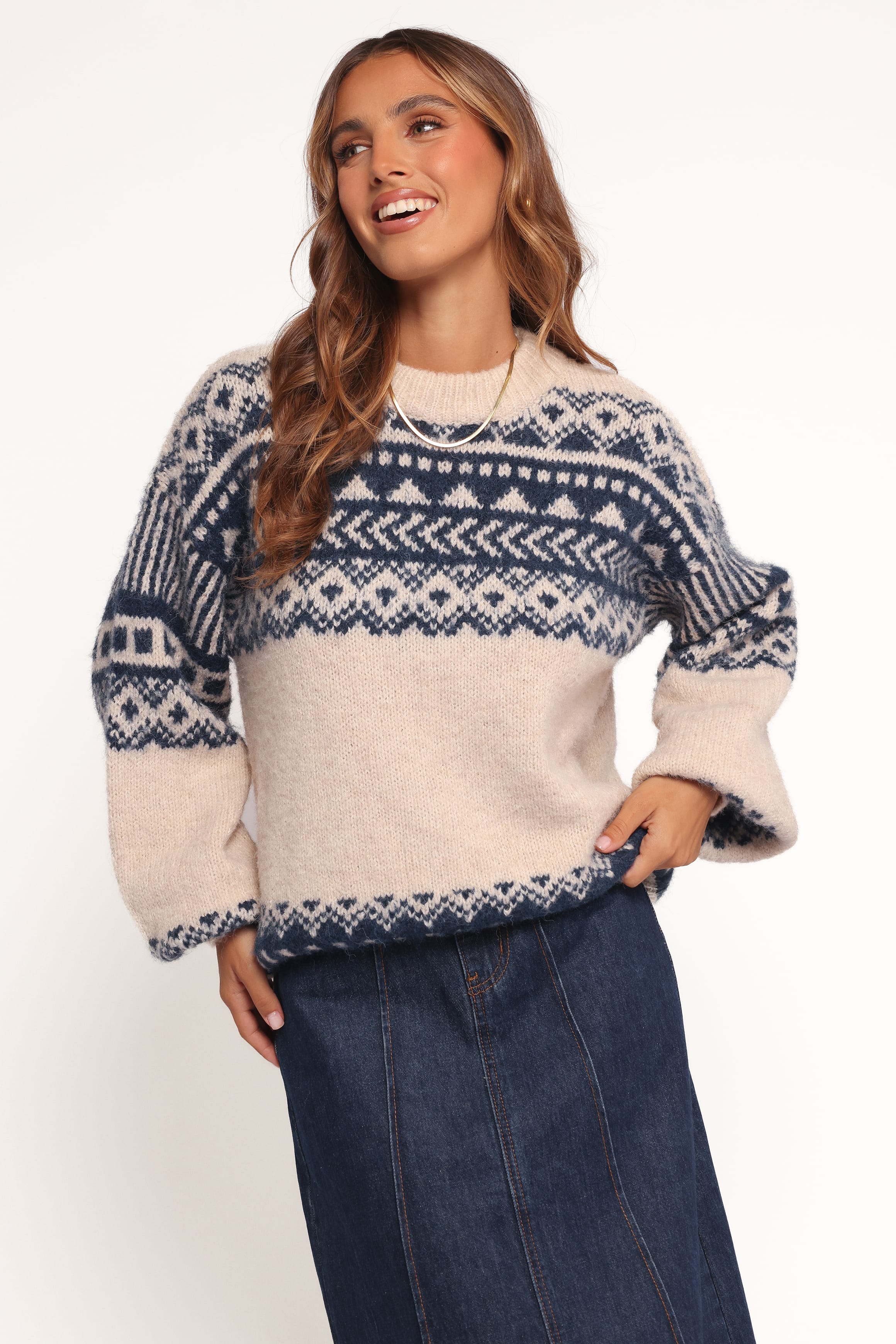 Petal and Pup USA KNITWEAR Lincoln Fair Isle Knit Sweater - Navy