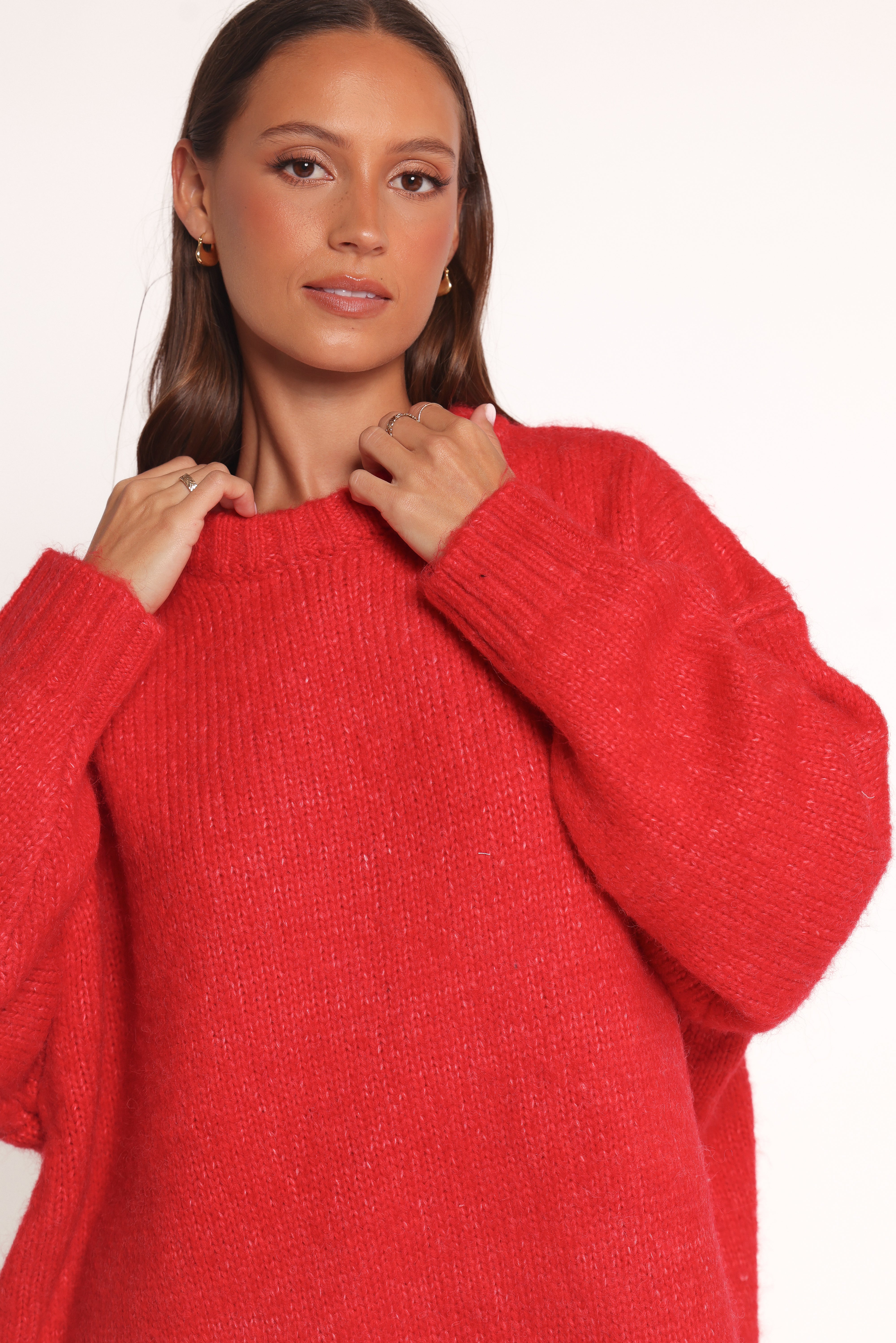 Petal and Pup USA KNITWEAR Lloyd Oversized Crew Knit Sweater - Red