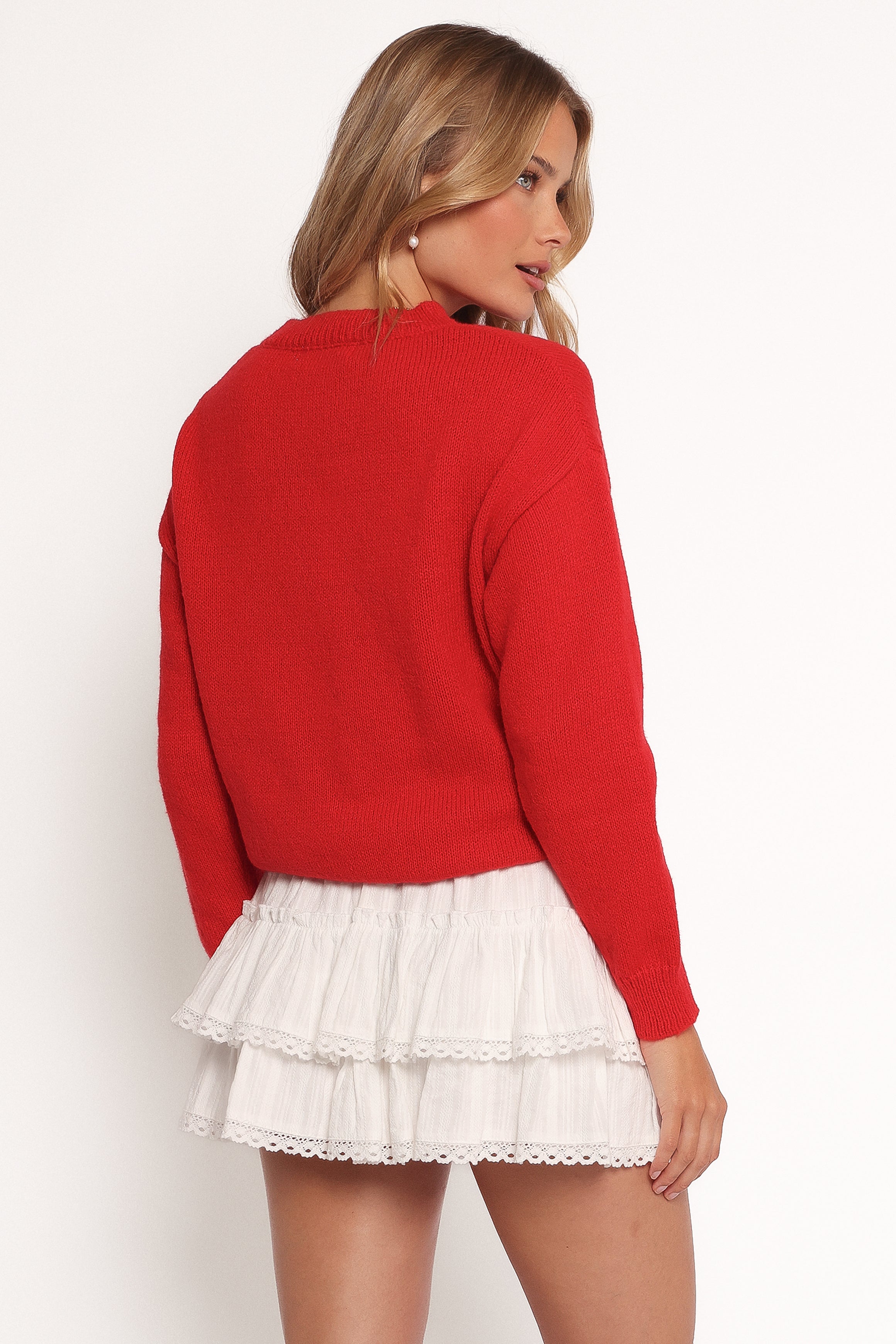 Petal and Pup USA KNITWEAR Love Embroidered Knit Sweater - Red