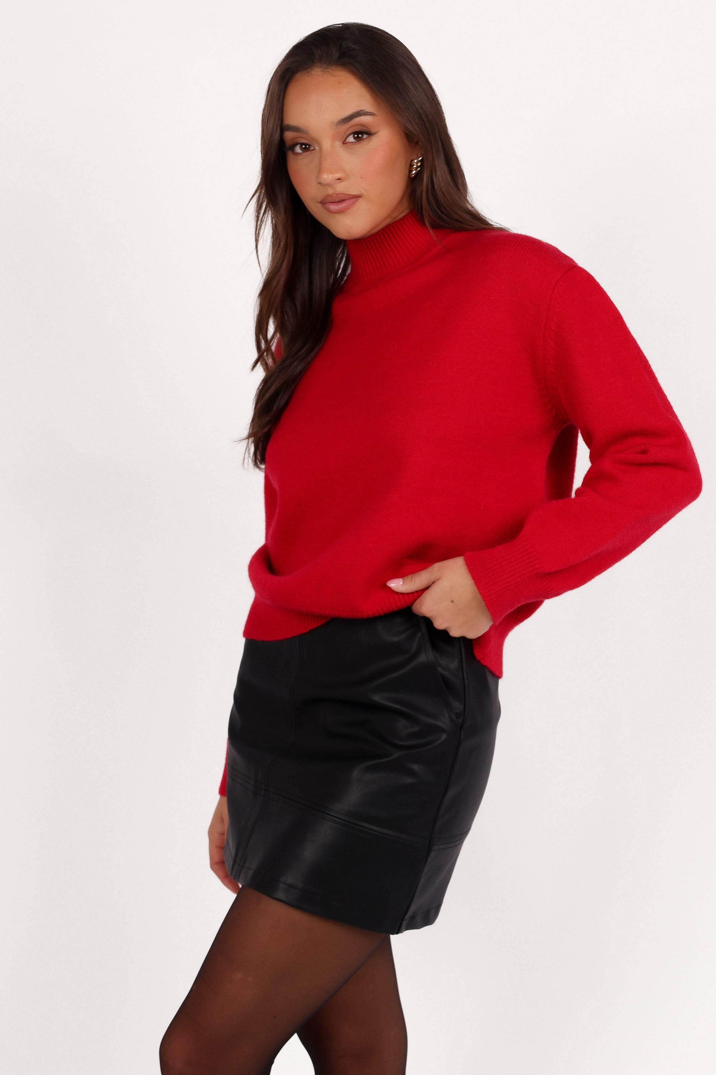 Petal and Pup USA KNITWEAR Luda Mockneck Knit Sweater - Red