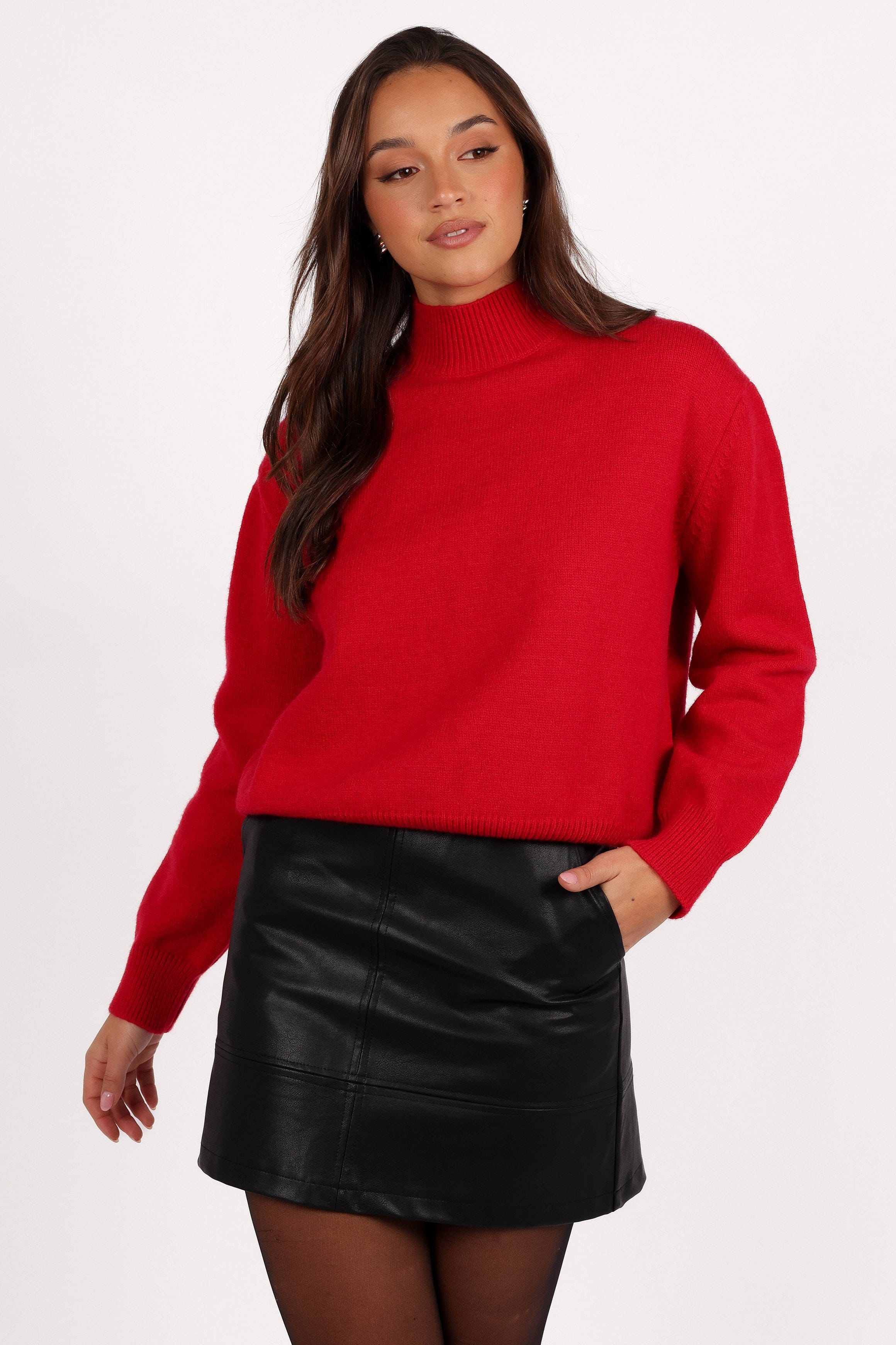 Petal and Pup USA KNITWEAR Luda Mockneck Knit Sweater - Red