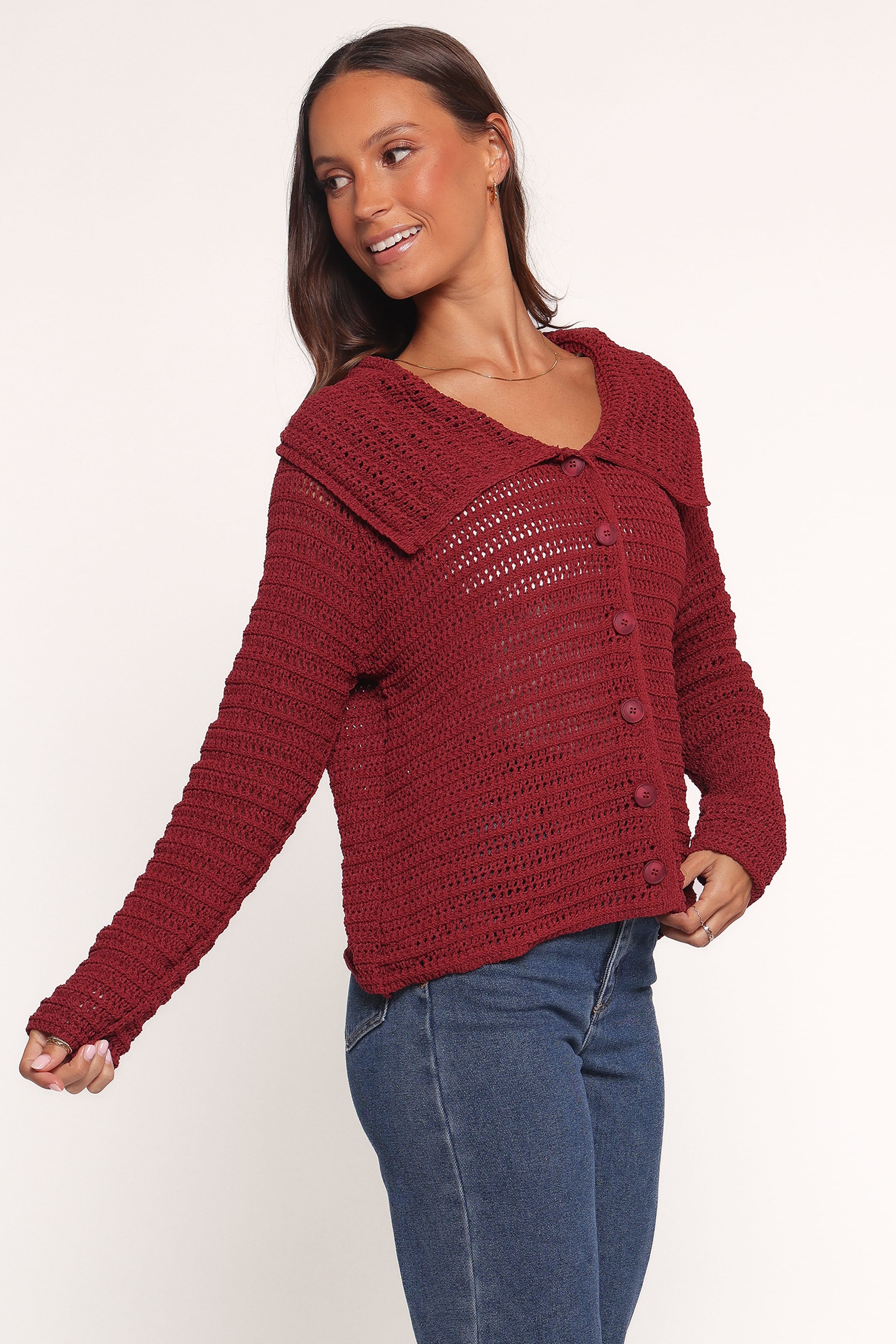 Petal and Pup USA KNITWEAR Lyra Large Collar Cardigan - Burgundy