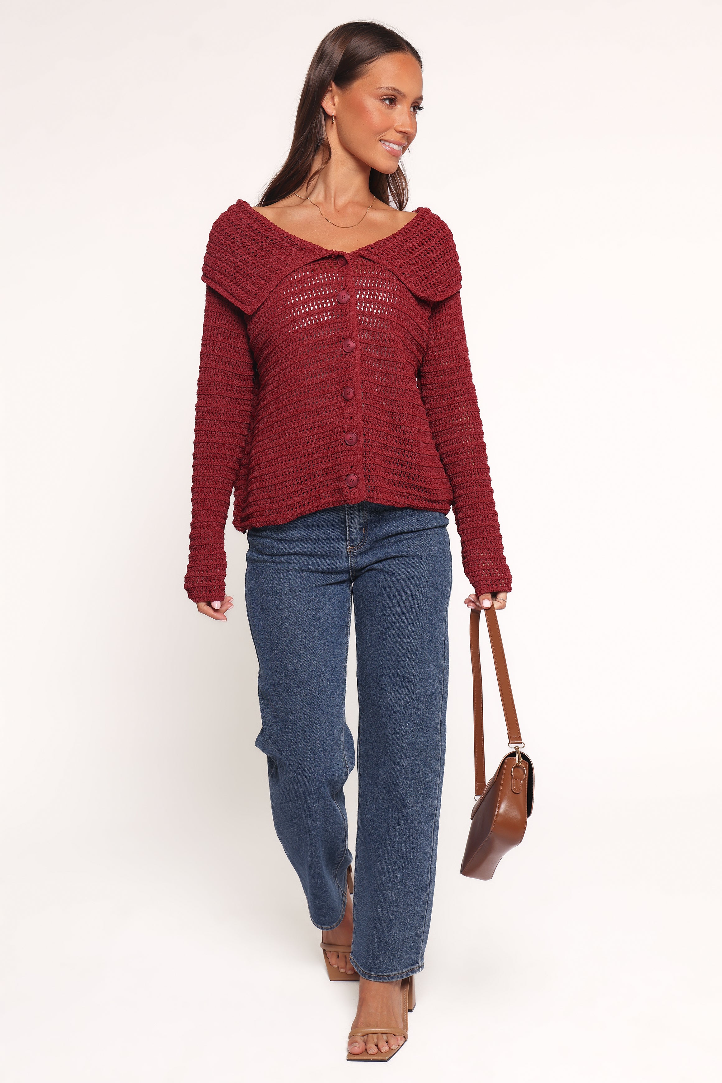 Petal and Pup USA KNITWEAR Lyra Large Collar Cardigan - Burgundy