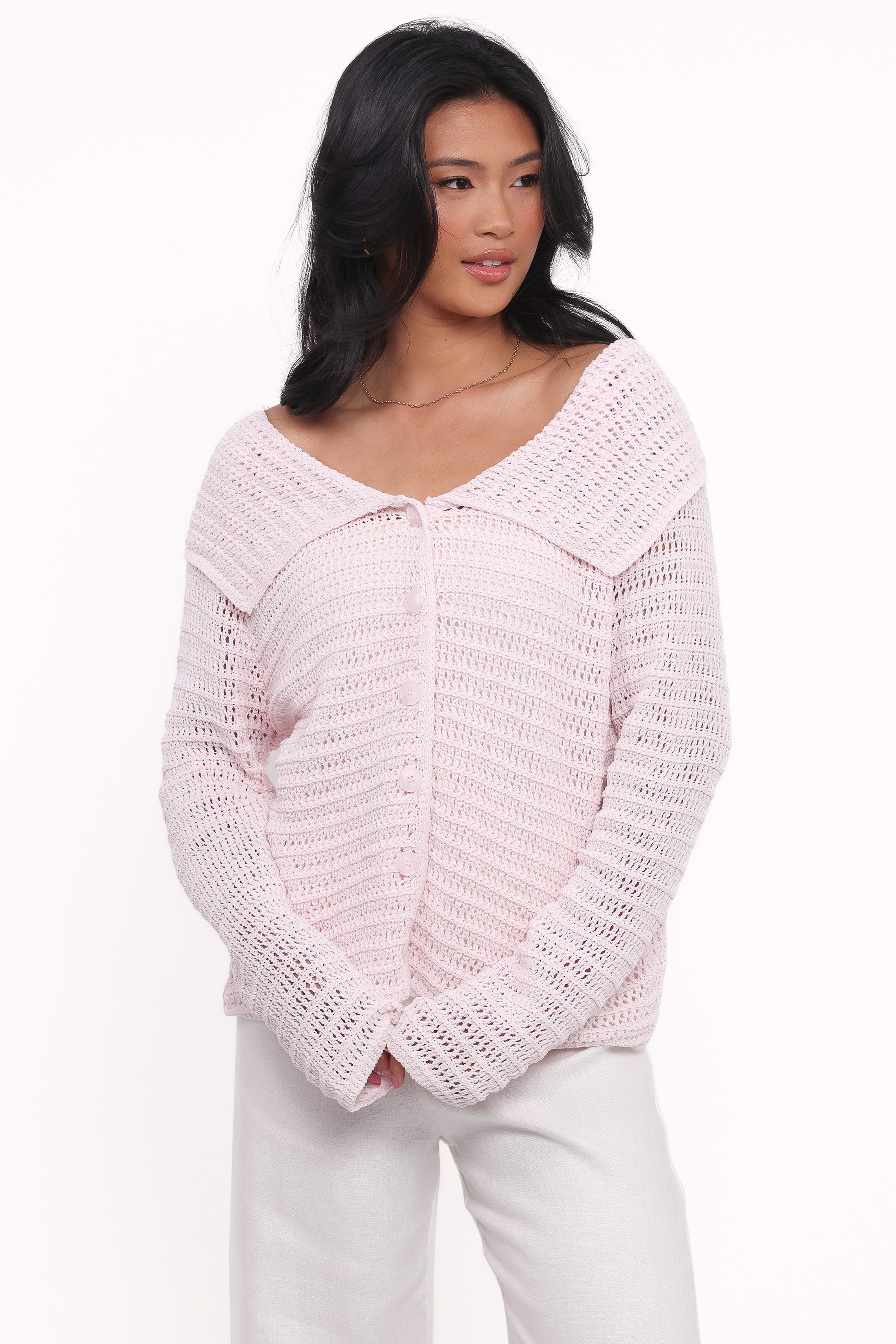 Petal and Pup USA KNITWEAR Lyra Large Collar Cardigan - Pale Pink