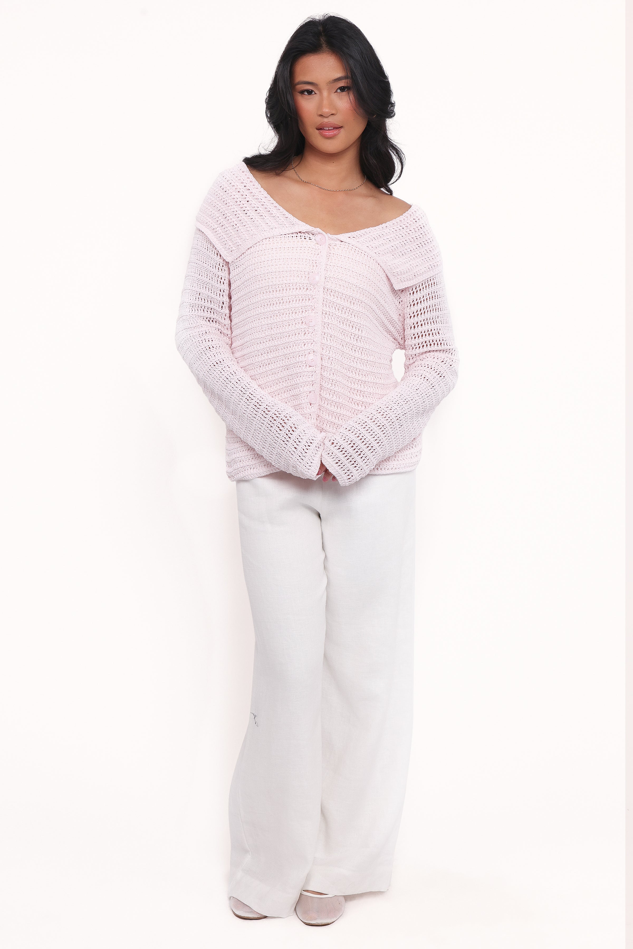 Petal and Pup USA KNITWEAR Lyra Large Collar Cardigan - Pale Pink