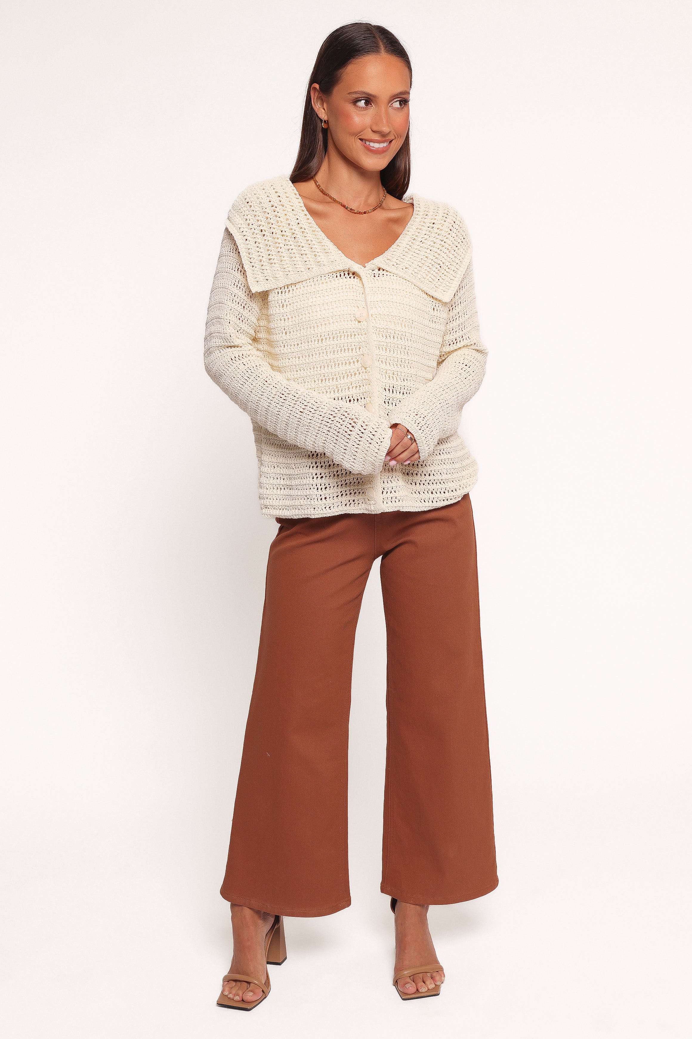 Petal and Pup USA KNITWEAR Lyra Large Collar Cardigan - White