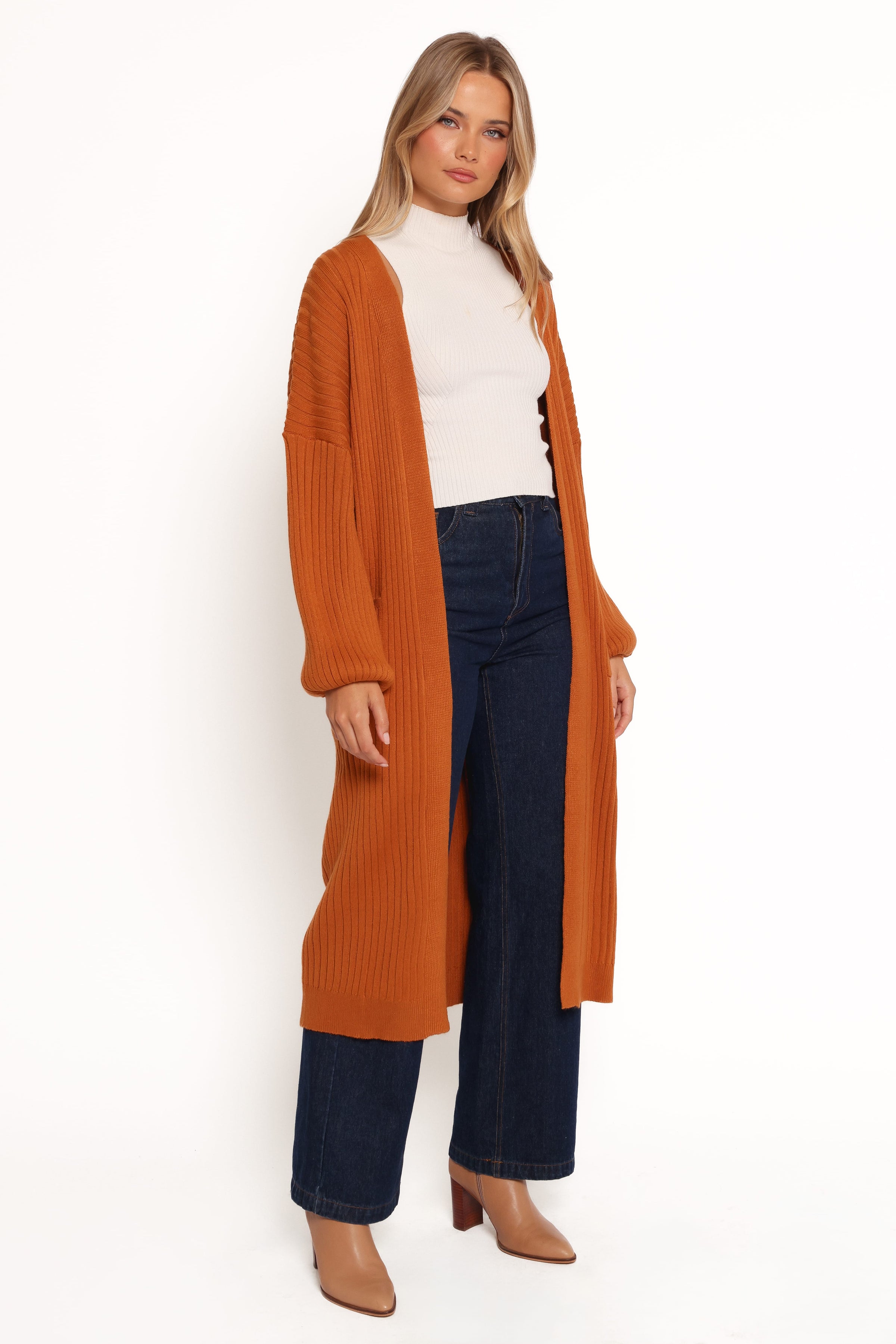 Petal and Pup USA KNITWEAR Makenna Long Open Front Cardigan - Rust