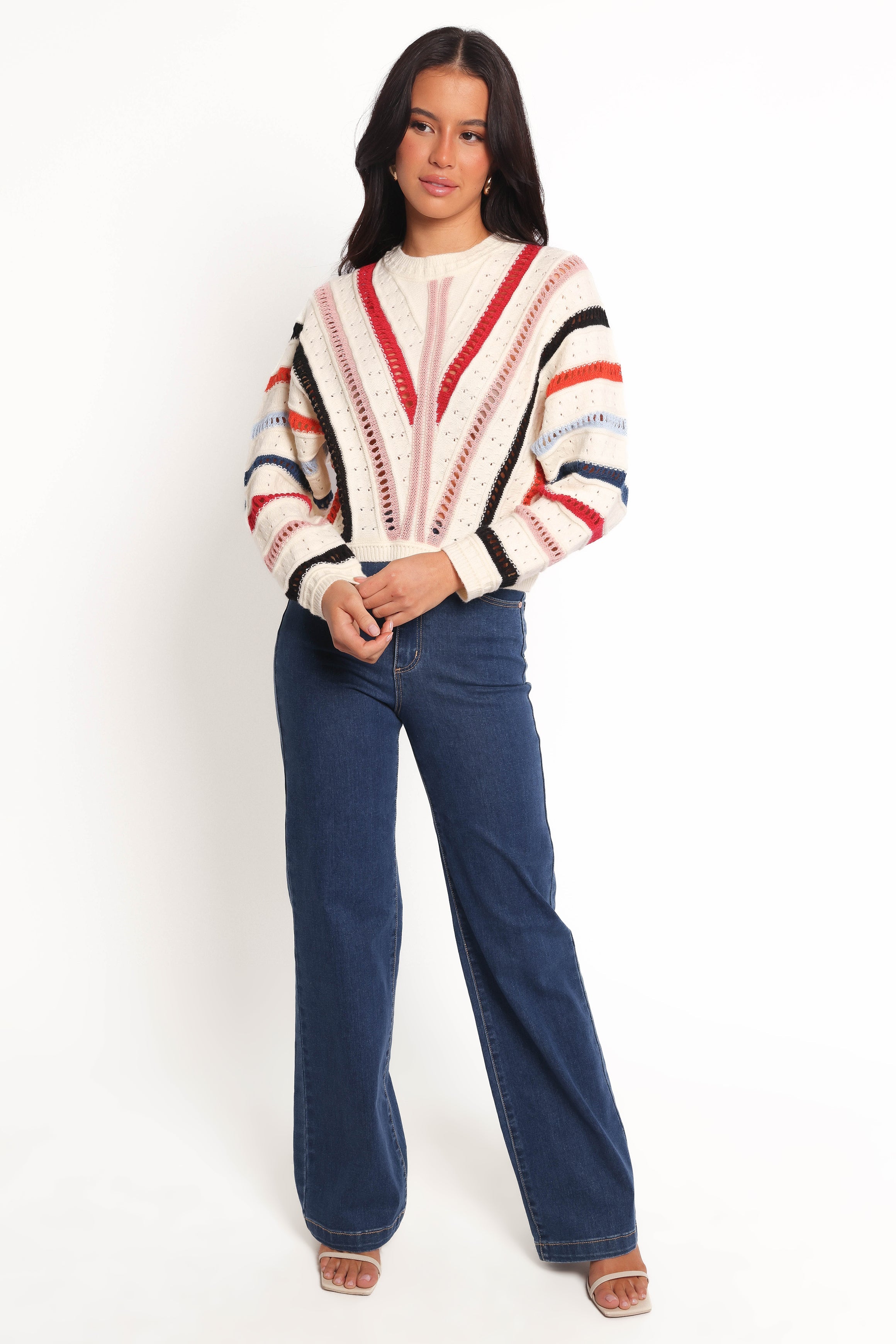 Petal and Pup USA KNITWEAR Marie Stripe Knit Sweater - White