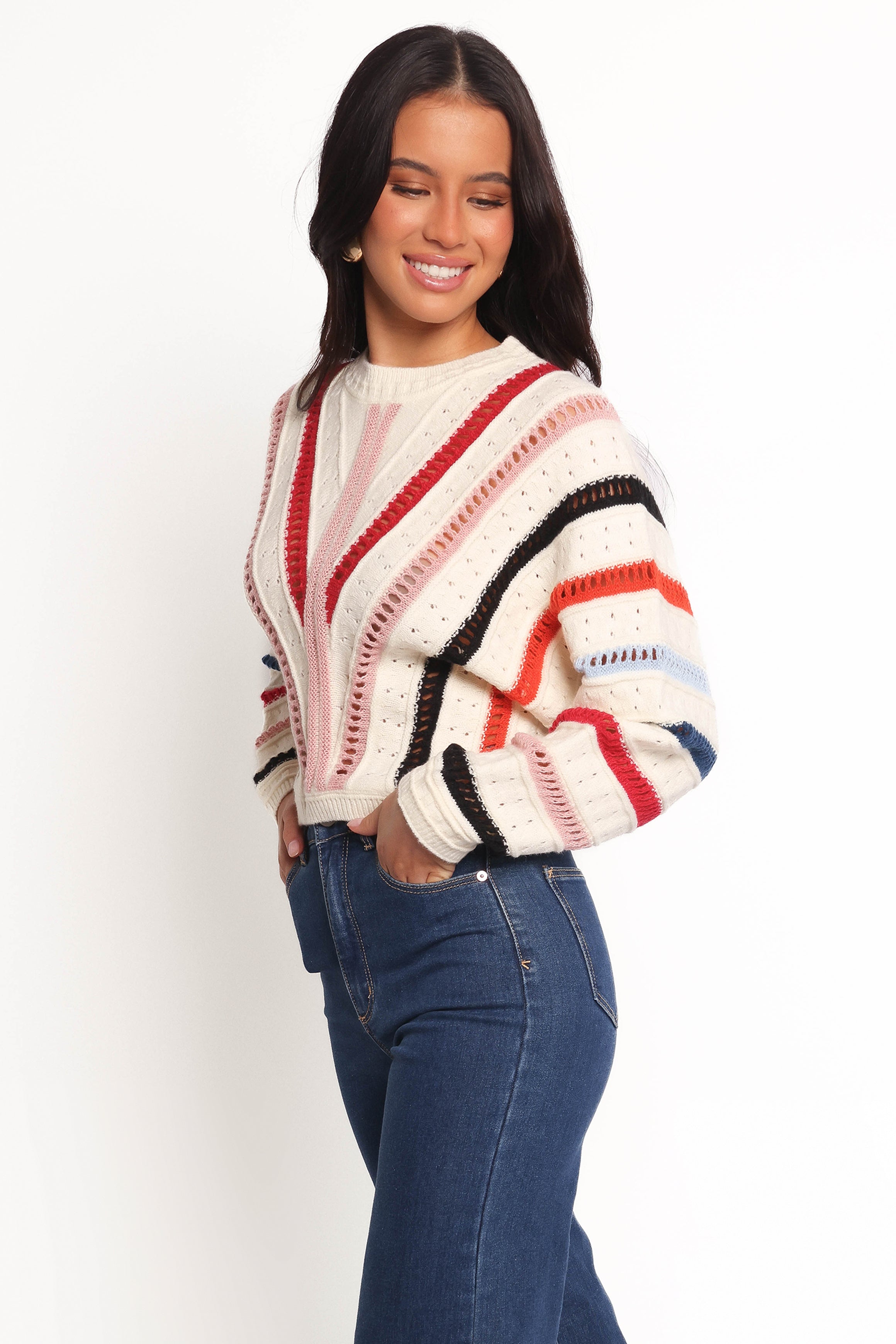 Petal and Pup USA KNITWEAR Marie Stripe Knit Sweater - White