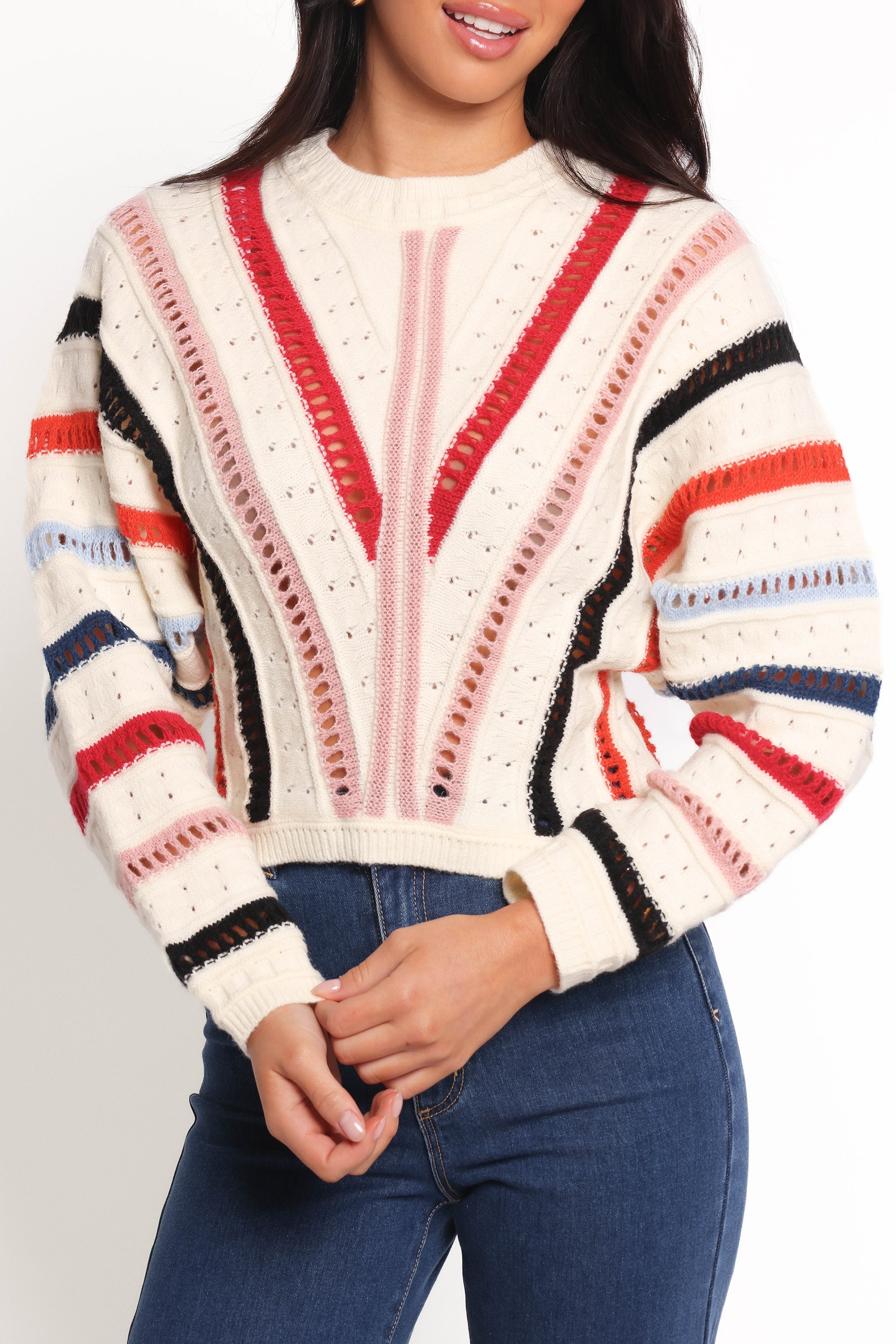 Petal and Pup USA KNITWEAR Marie Stripe Knit Sweater - White