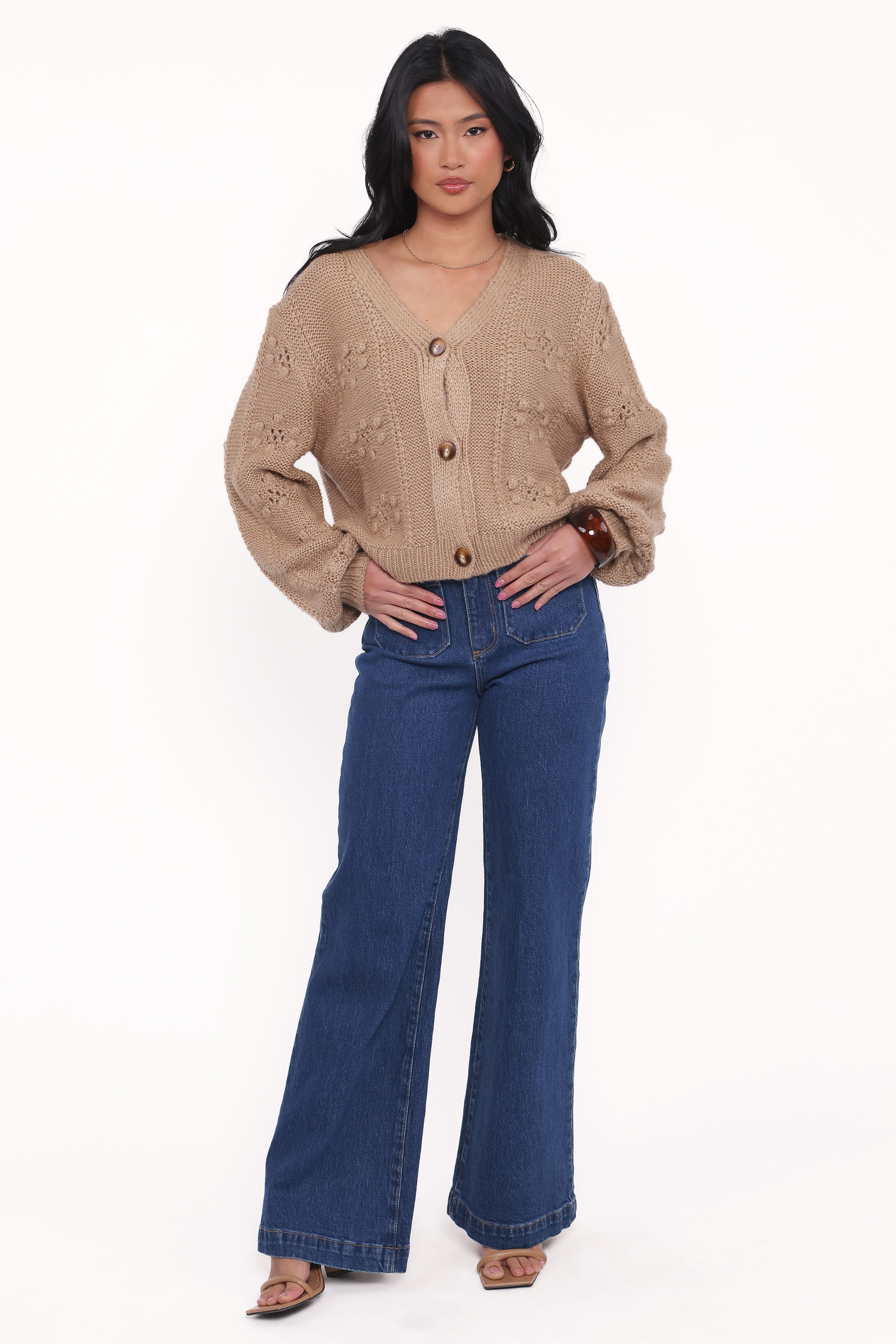 Petal and Pup USA KNITWEAR Melody Textured Button Up Cardigan - Mushroom