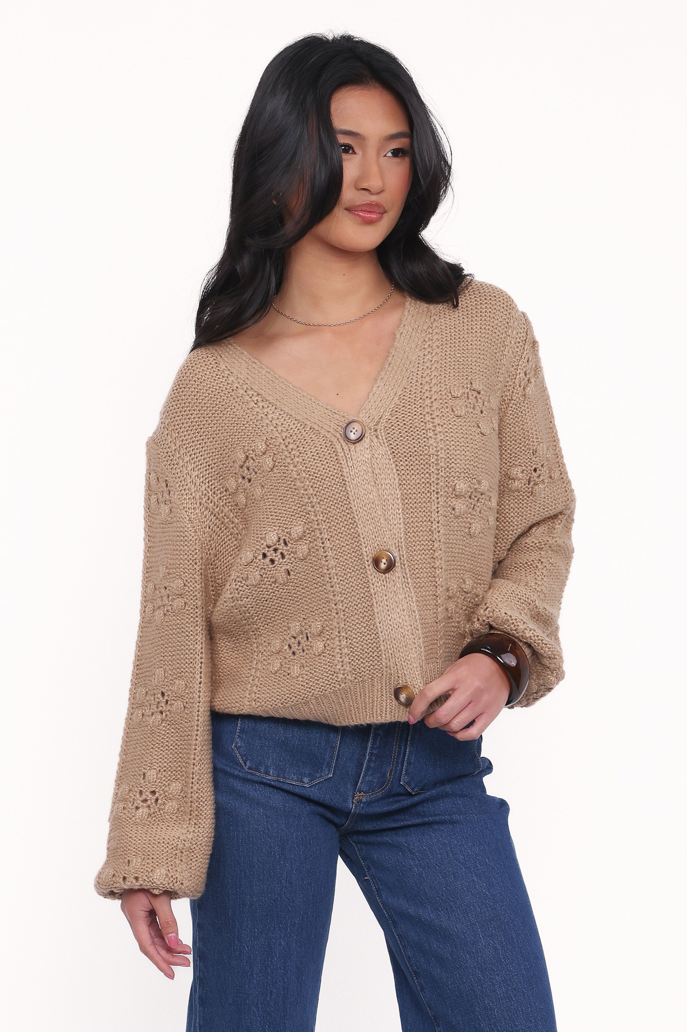 Petal and Pup USA KNITWEAR Melody Textured Button Up Cardigan - Mushroom
