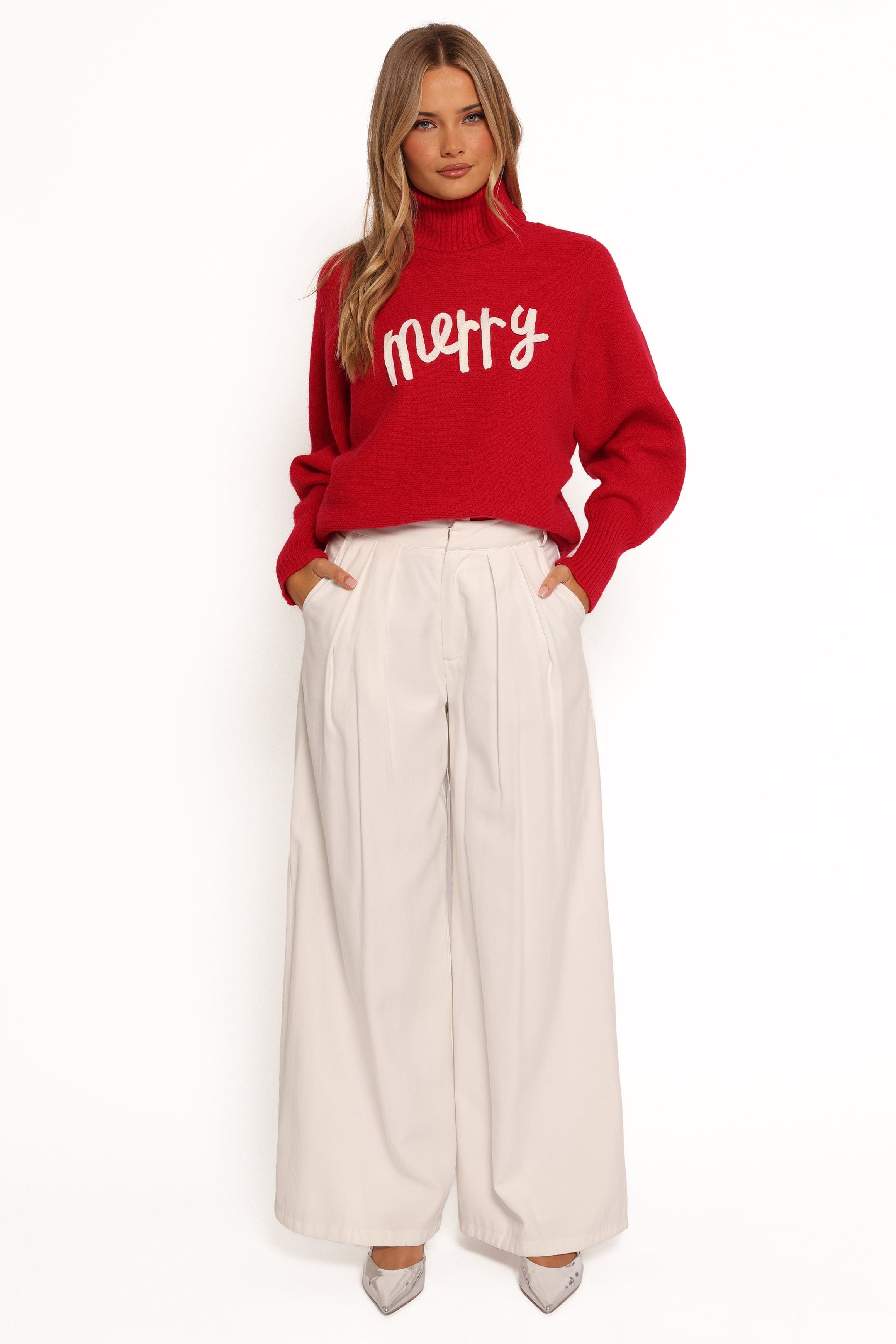 Petal and Pup USA KNITWEAR Merry Turtleneck Knit Sweater - Red/White