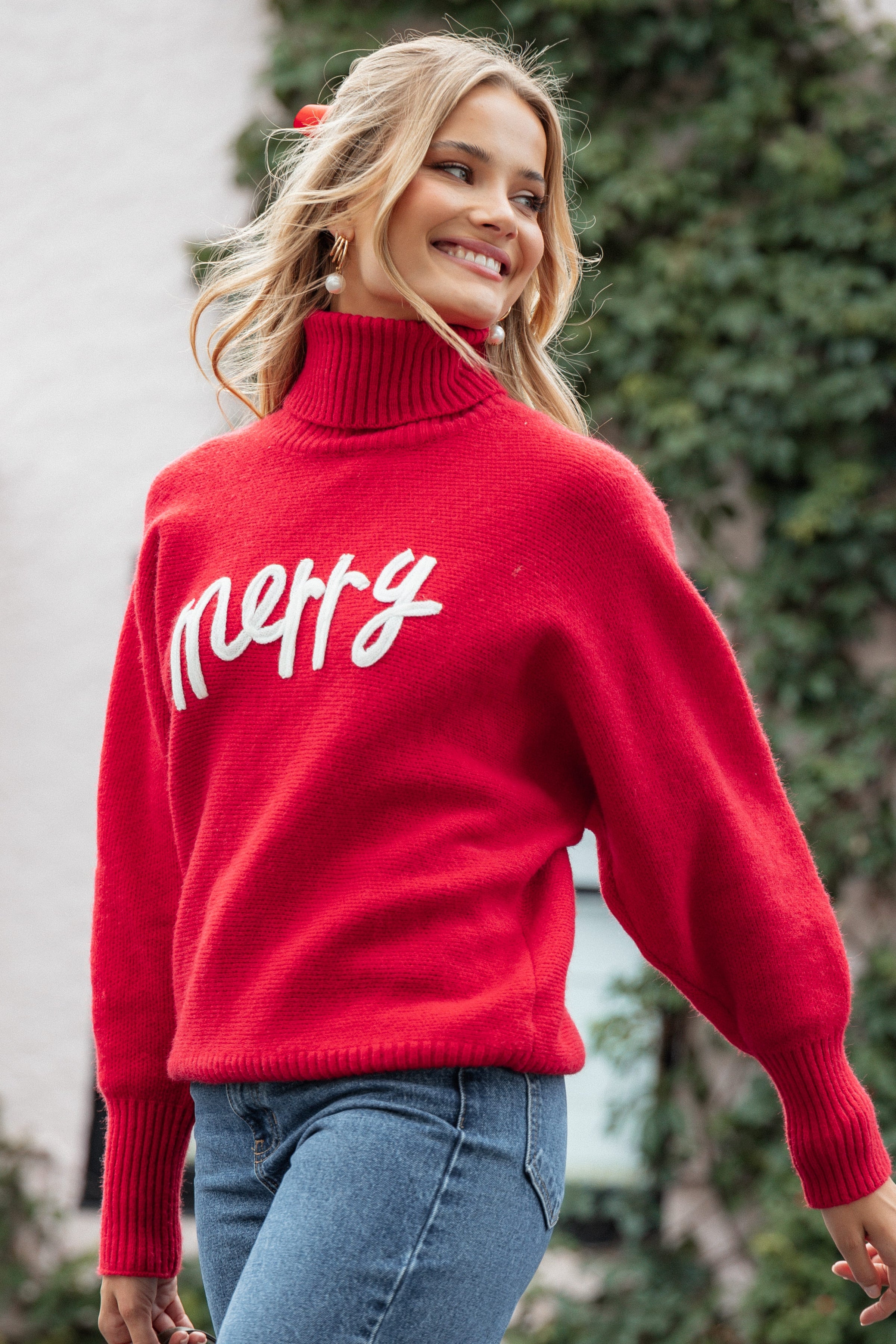 Petal and Pup USA KNITWEAR Merry Turtleneck Knit Sweater - Red/White