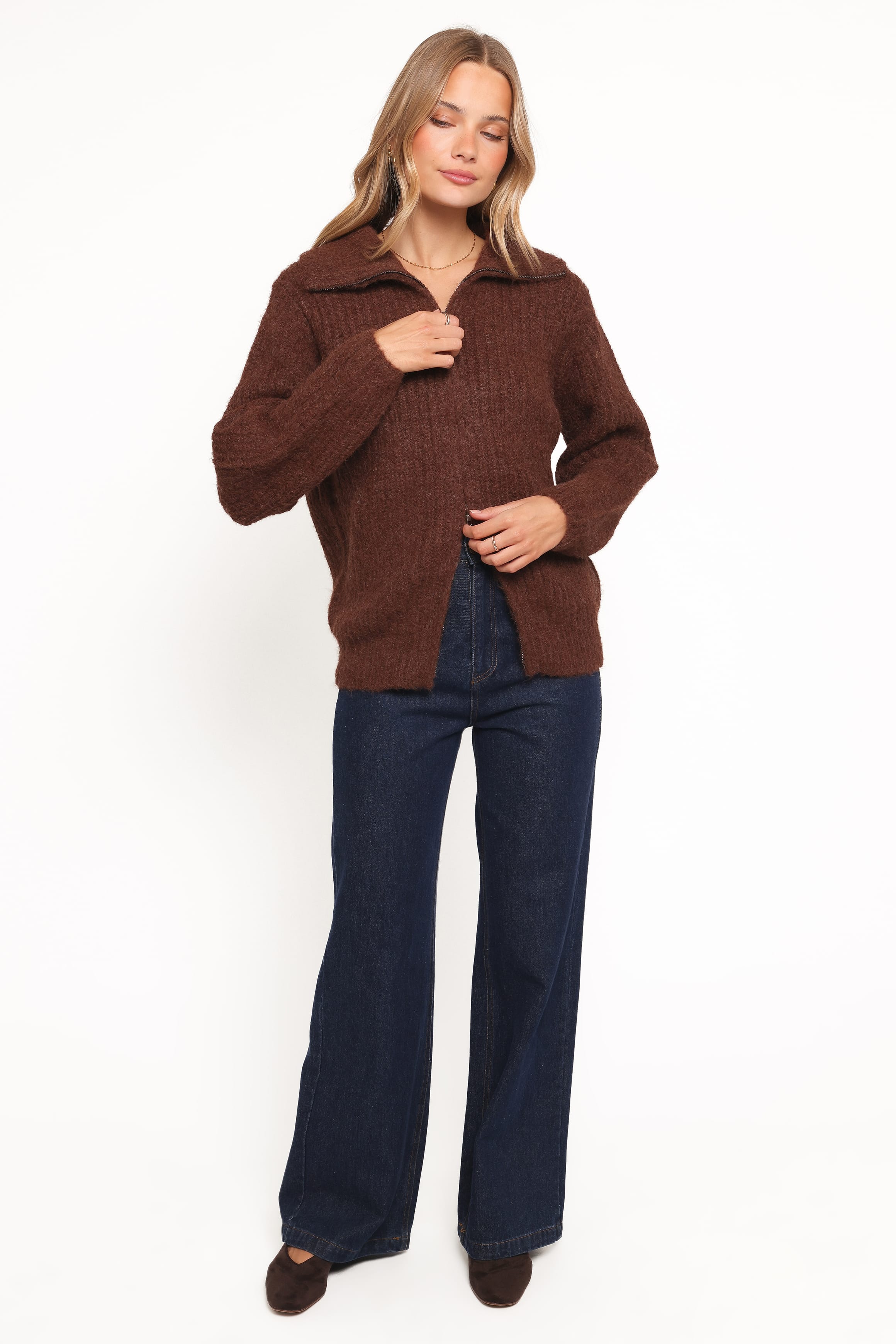 Petal and Pup USA KNITWEAR Miffy Zip Through Cardigan - Chocolate