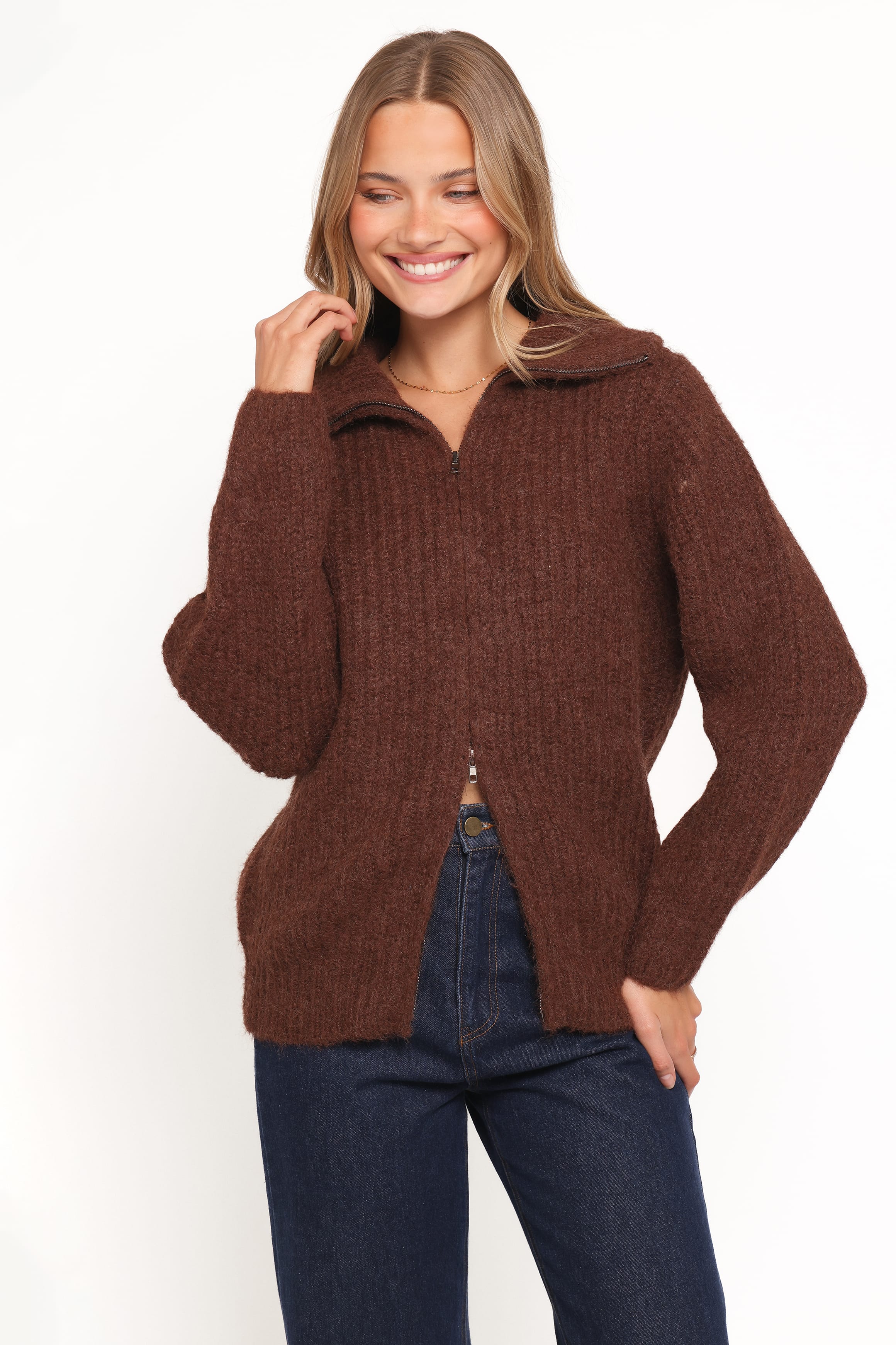 Petal and Pup USA KNITWEAR Miffy Zip Through Cardigan - Chocolate