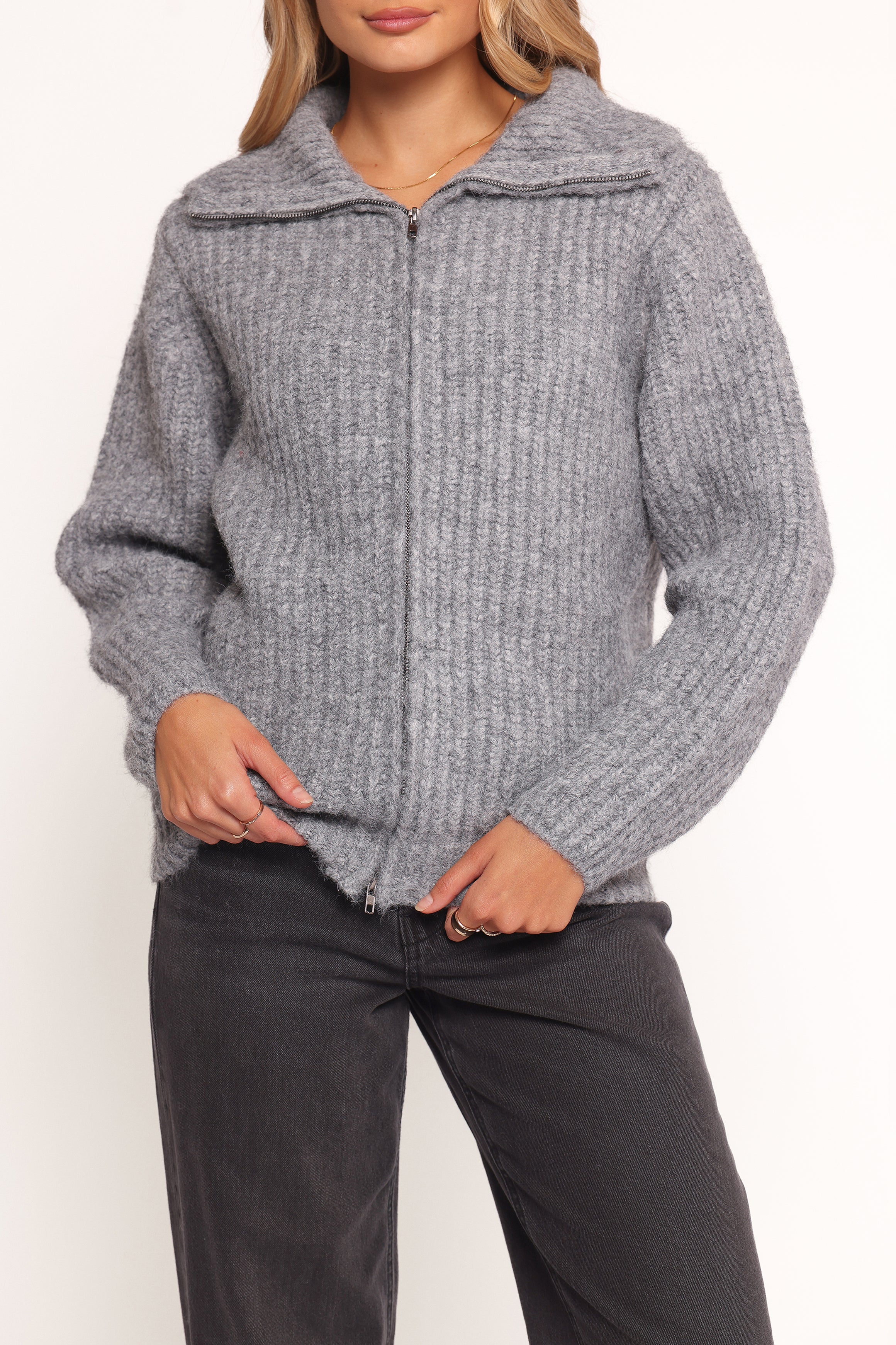 Petal and Pup USA KNITWEAR Miffy Zip Through Cardigan - Grey