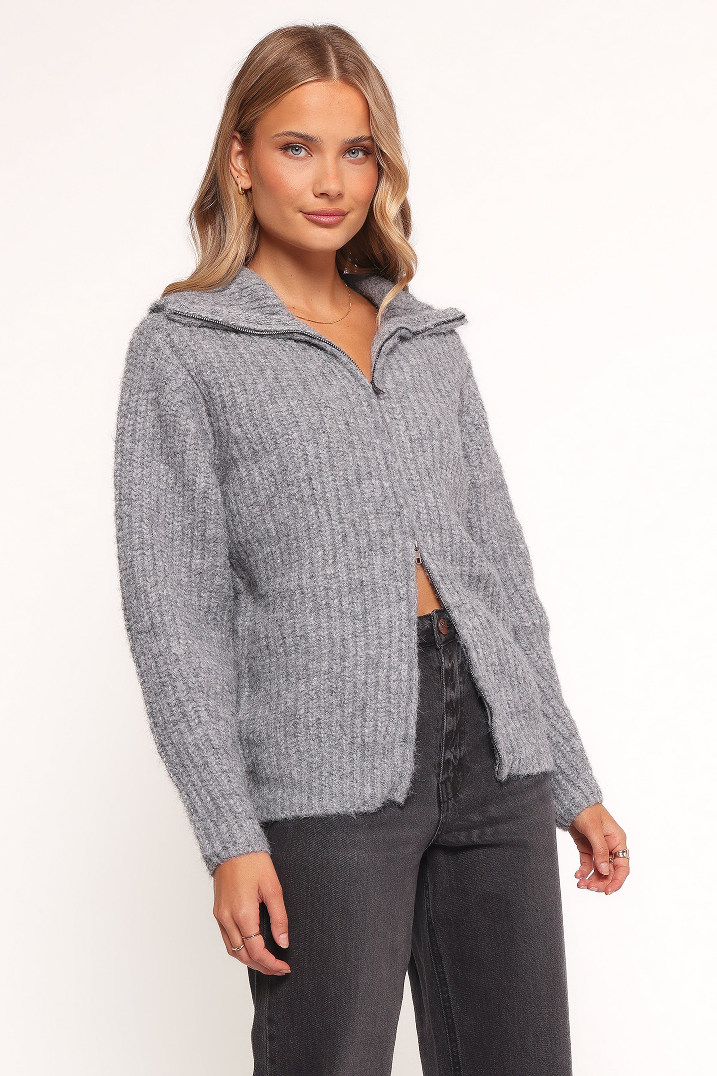 Petal and Pup USA KNITWEAR Miffy Zip Through Cardigan - Grey
