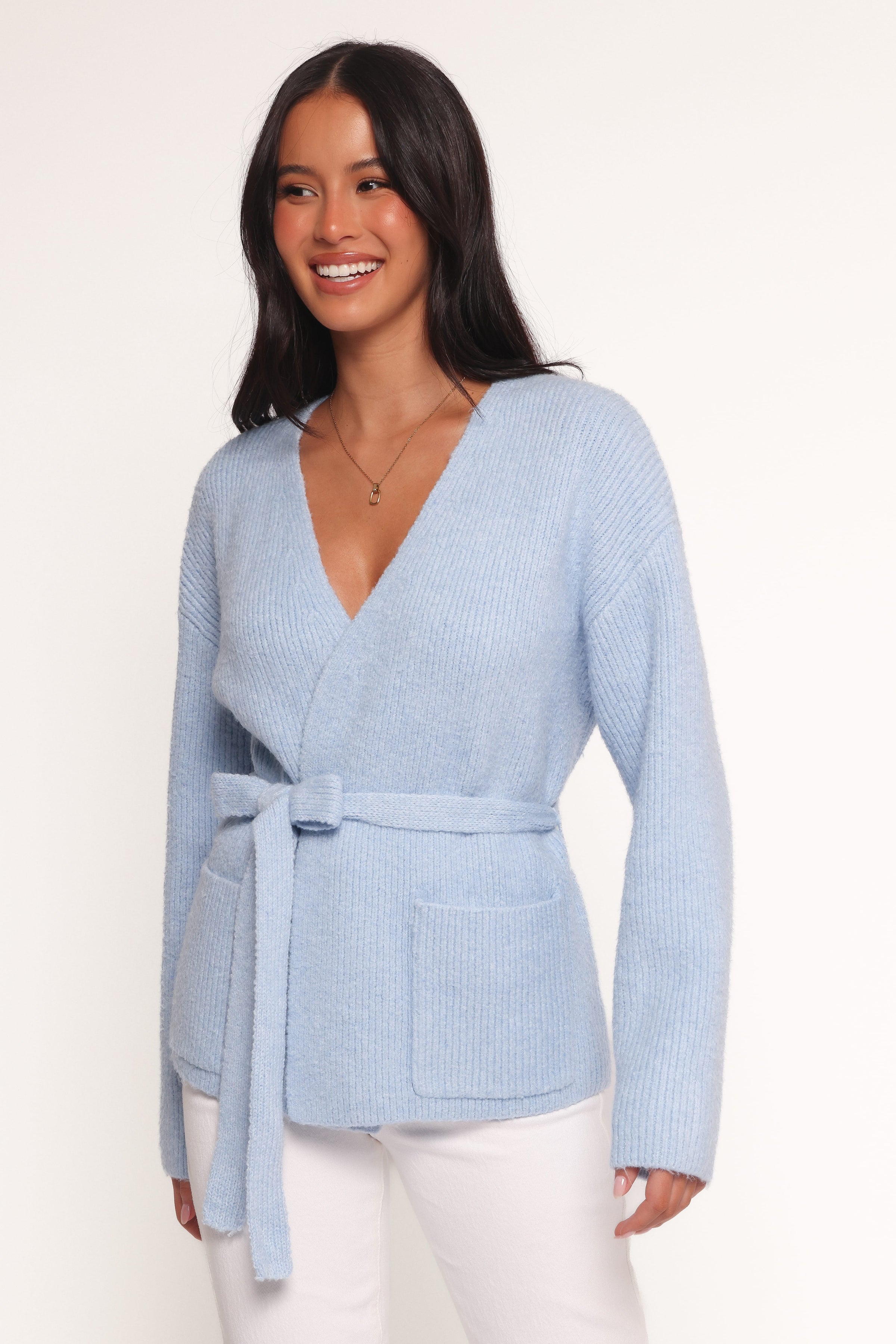 Petal and Pup USA KNITWEAR Mika Wrap Cardigan - Blue