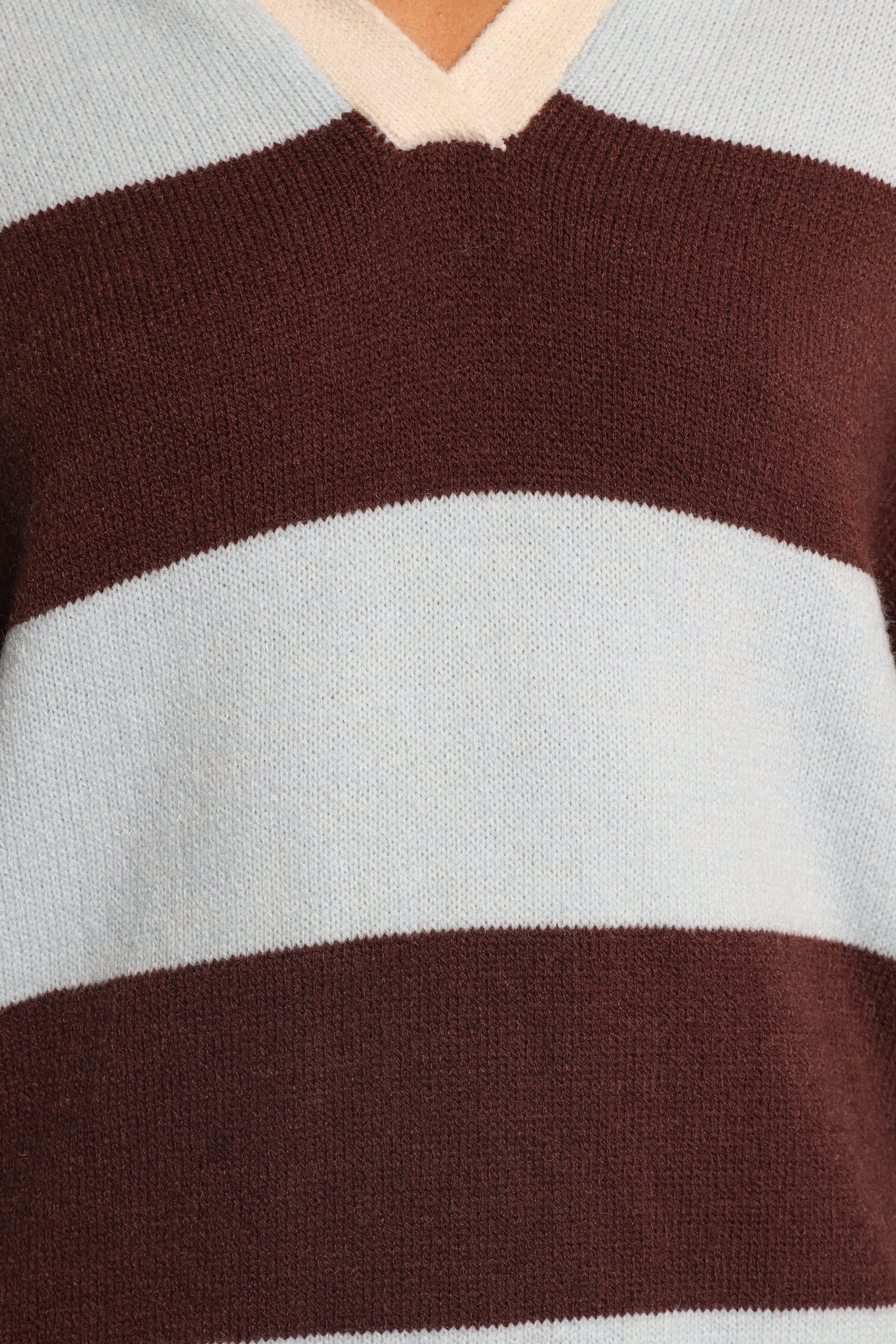 Petal and Pup USA KNITWEAR Mikaela Rugby Stripe Knit Sweater - Brown/Blue Stripe