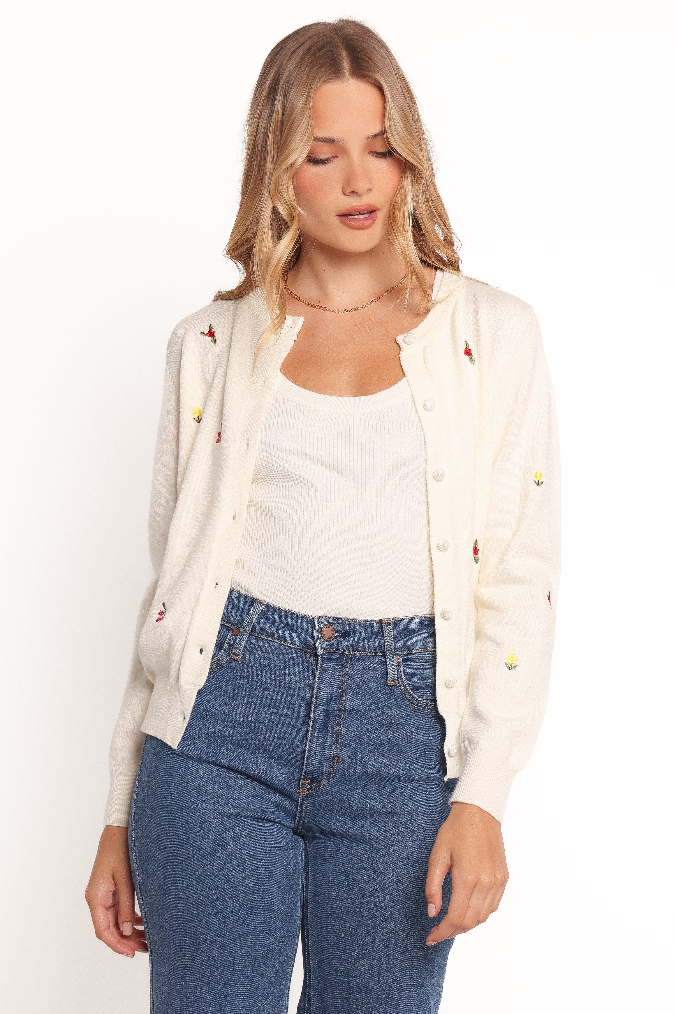 Petal and Pup USA KNITWEAR Millen Flower Embroidery Cardigan - Cream (Hold for Rack)