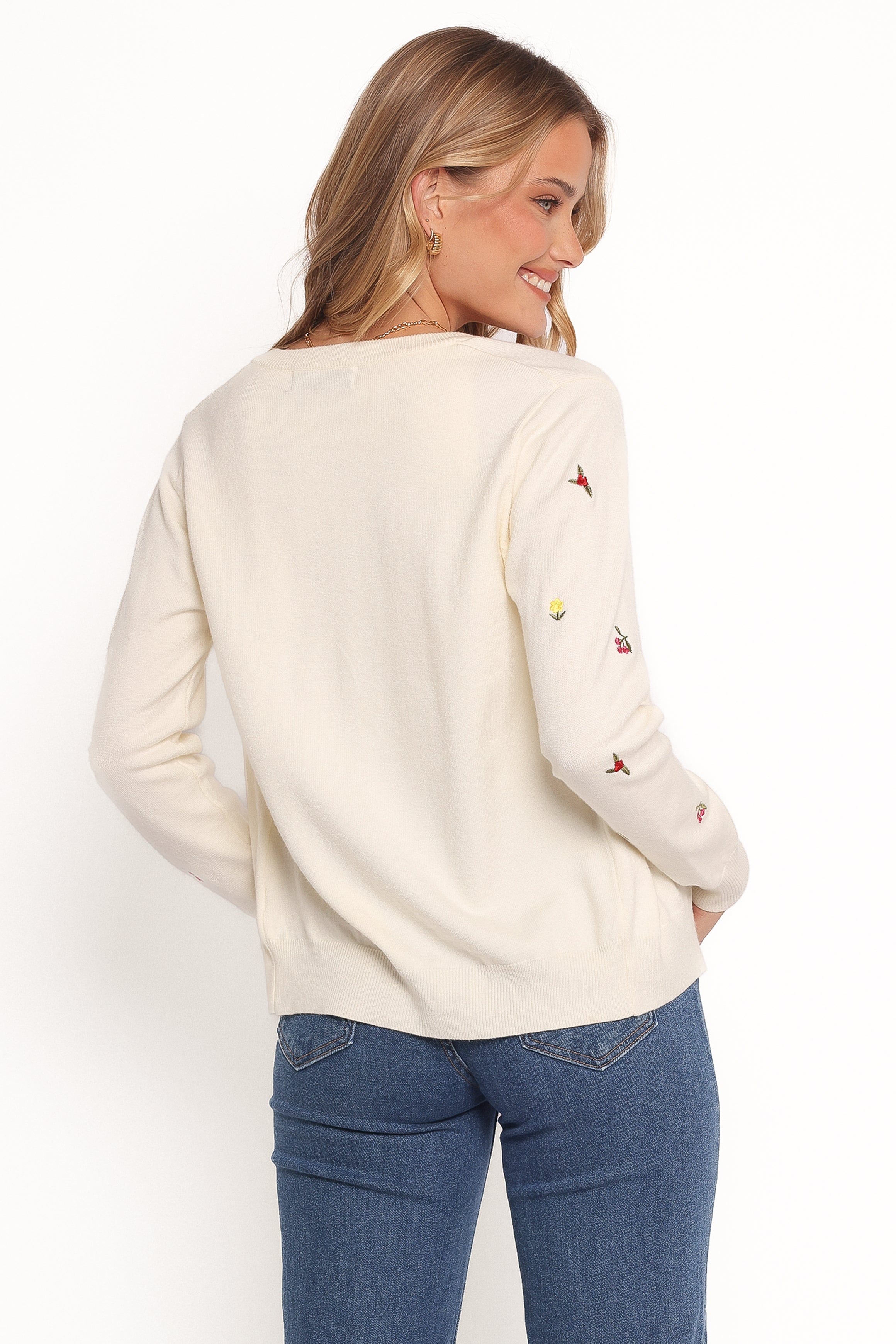 Petal and Pup USA KNITWEAR Millen Flower Embroidery Cardigan - Cream (Hold for Rack)