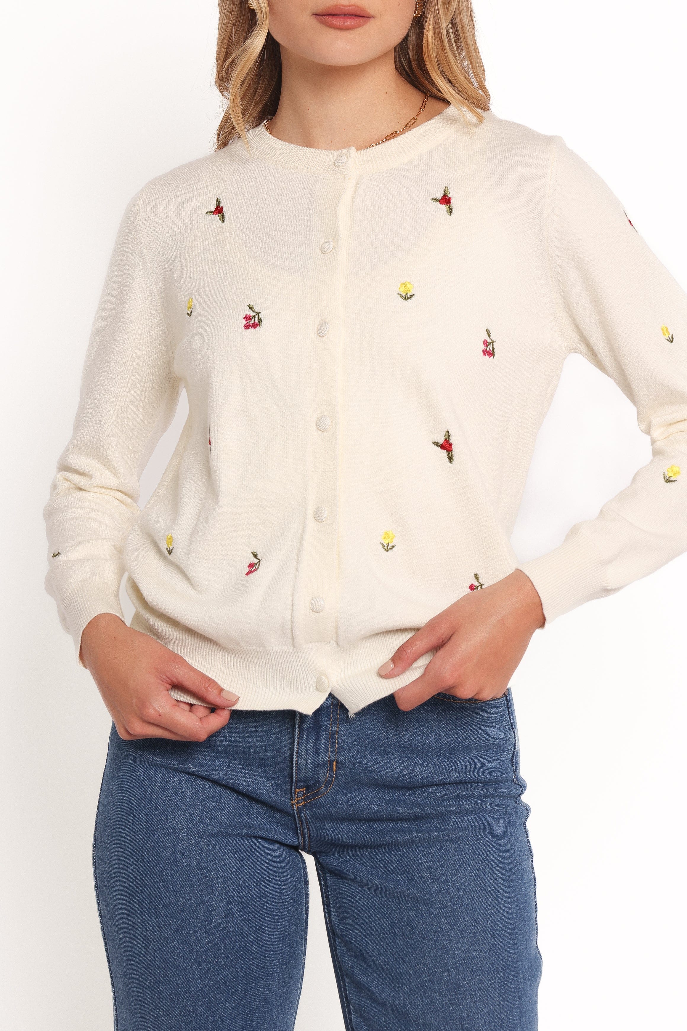 Petal and Pup USA KNITWEAR Millen Flower Embroidery Cardigan - Cream (Hold for Rack)