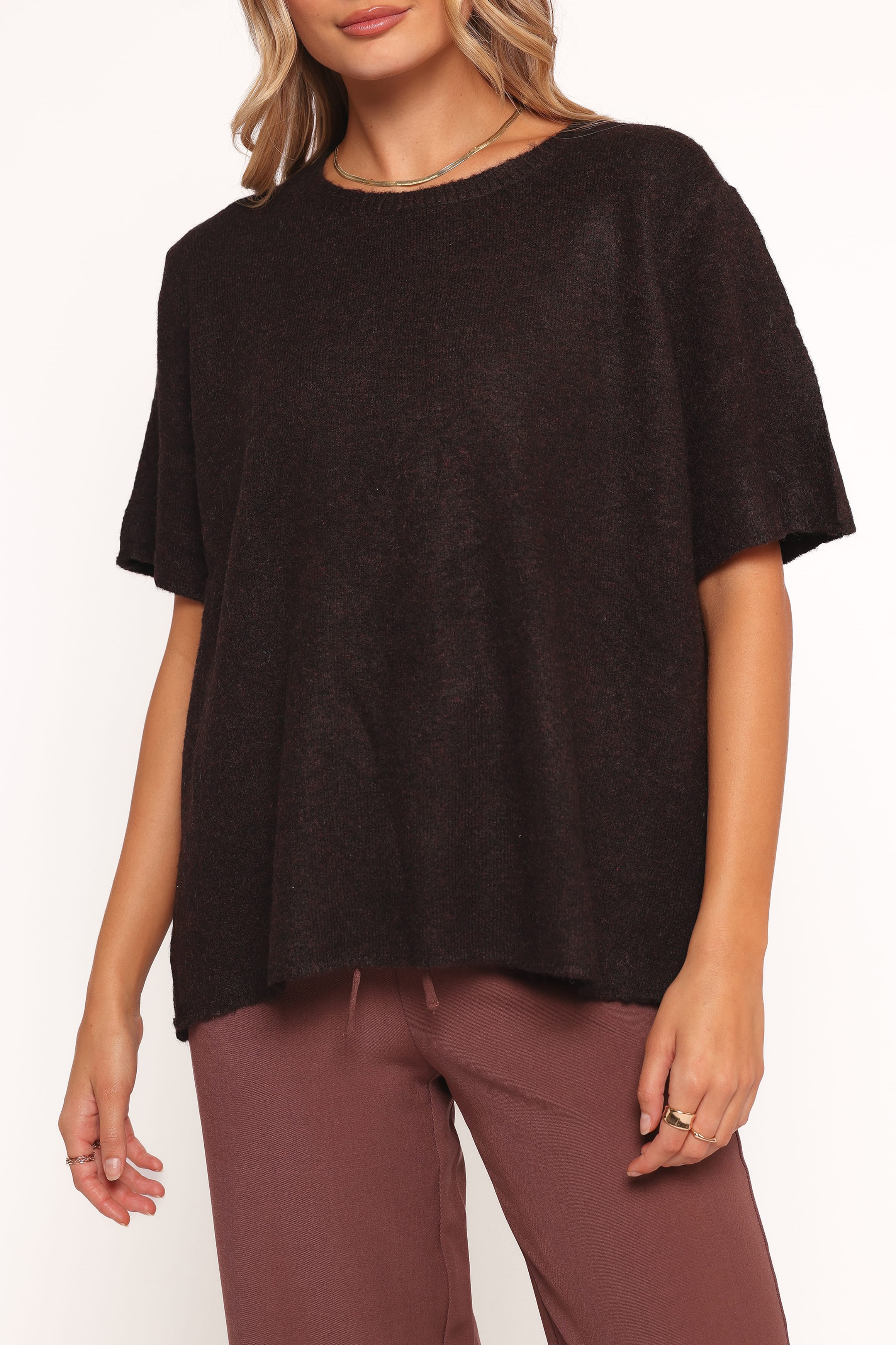 Petal and Pup USA KNITWEAR Morris Short Sleeve Oversized Sweater Tee - Dark Chocolate