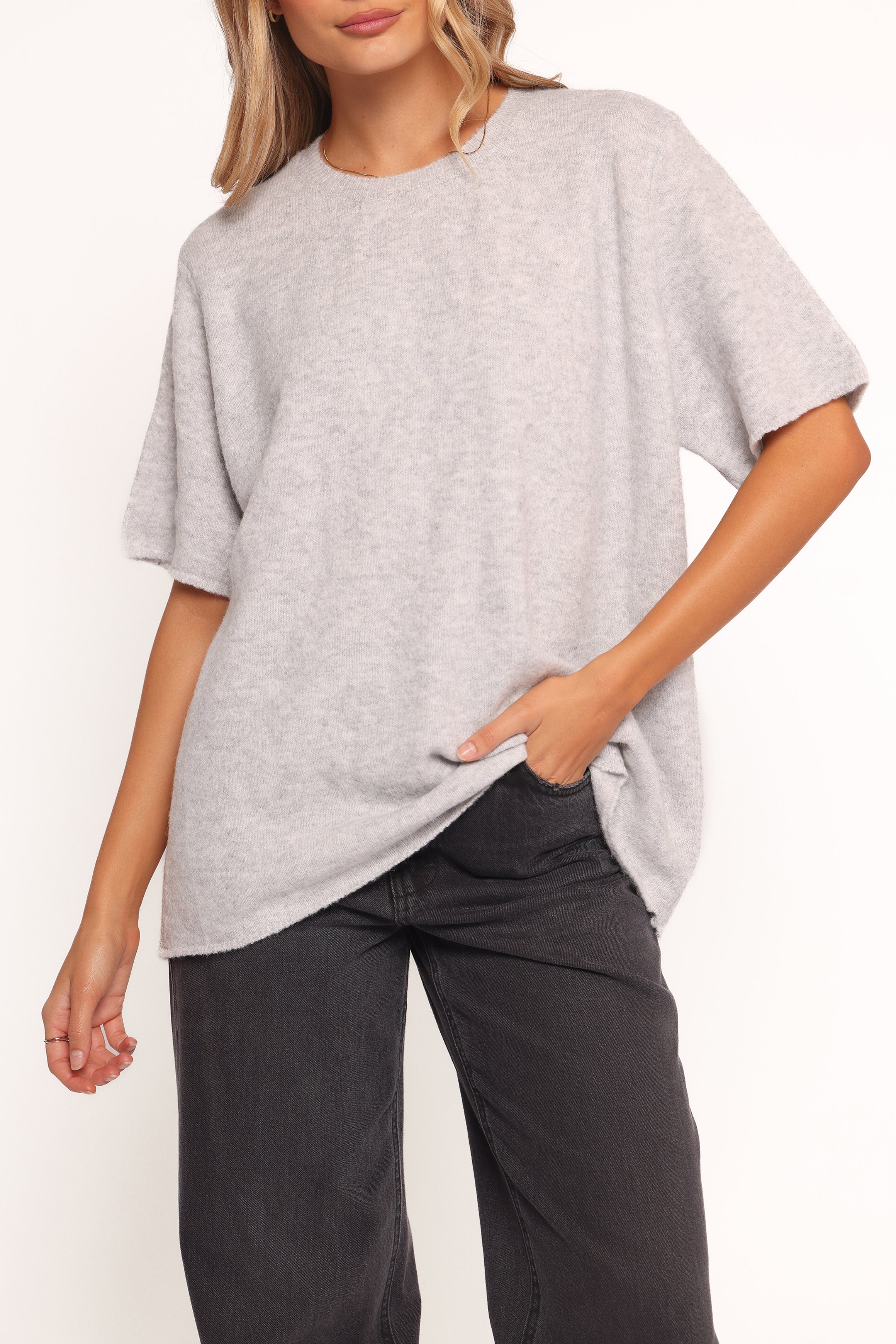 Petal and Pup USA KNITWEAR Morris Short Sleeve Oversized Sweater Tee - Grey