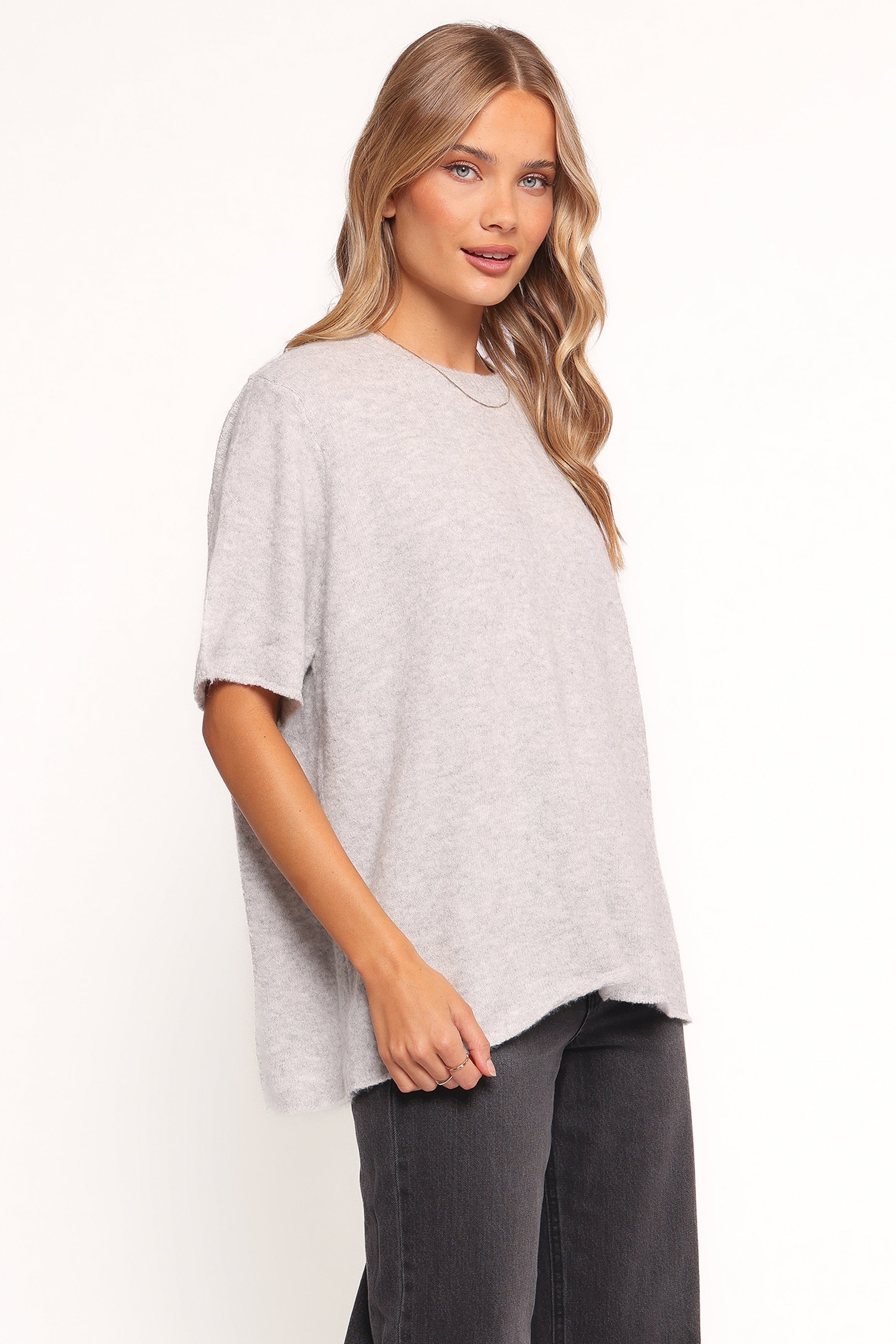 Petal and Pup USA KNITWEAR Morris Short Sleeve Oversized Sweater Tee - Grey