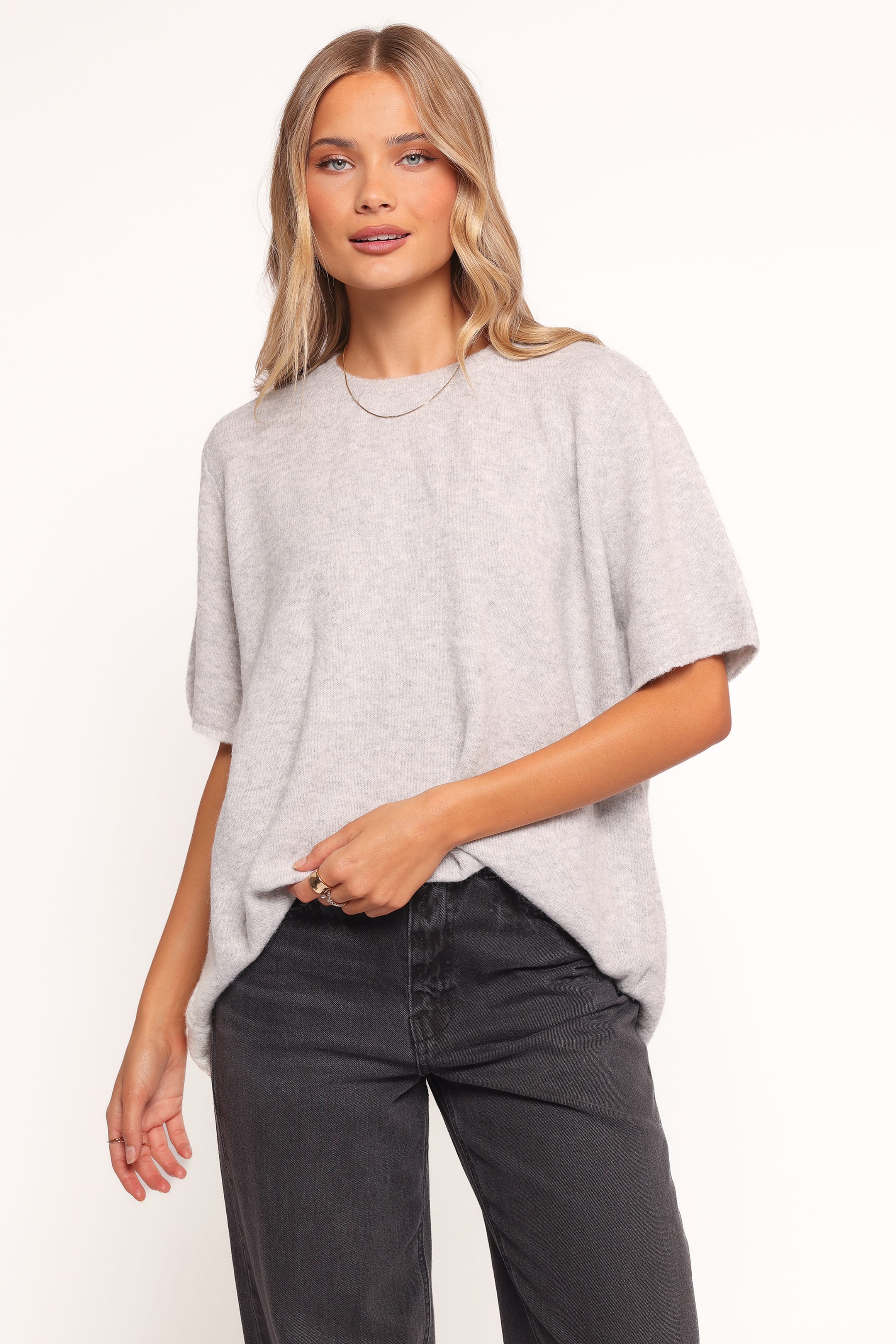 Petal and Pup USA KNITWEAR Morris Short Sleeve Oversized Sweater Tee - Grey