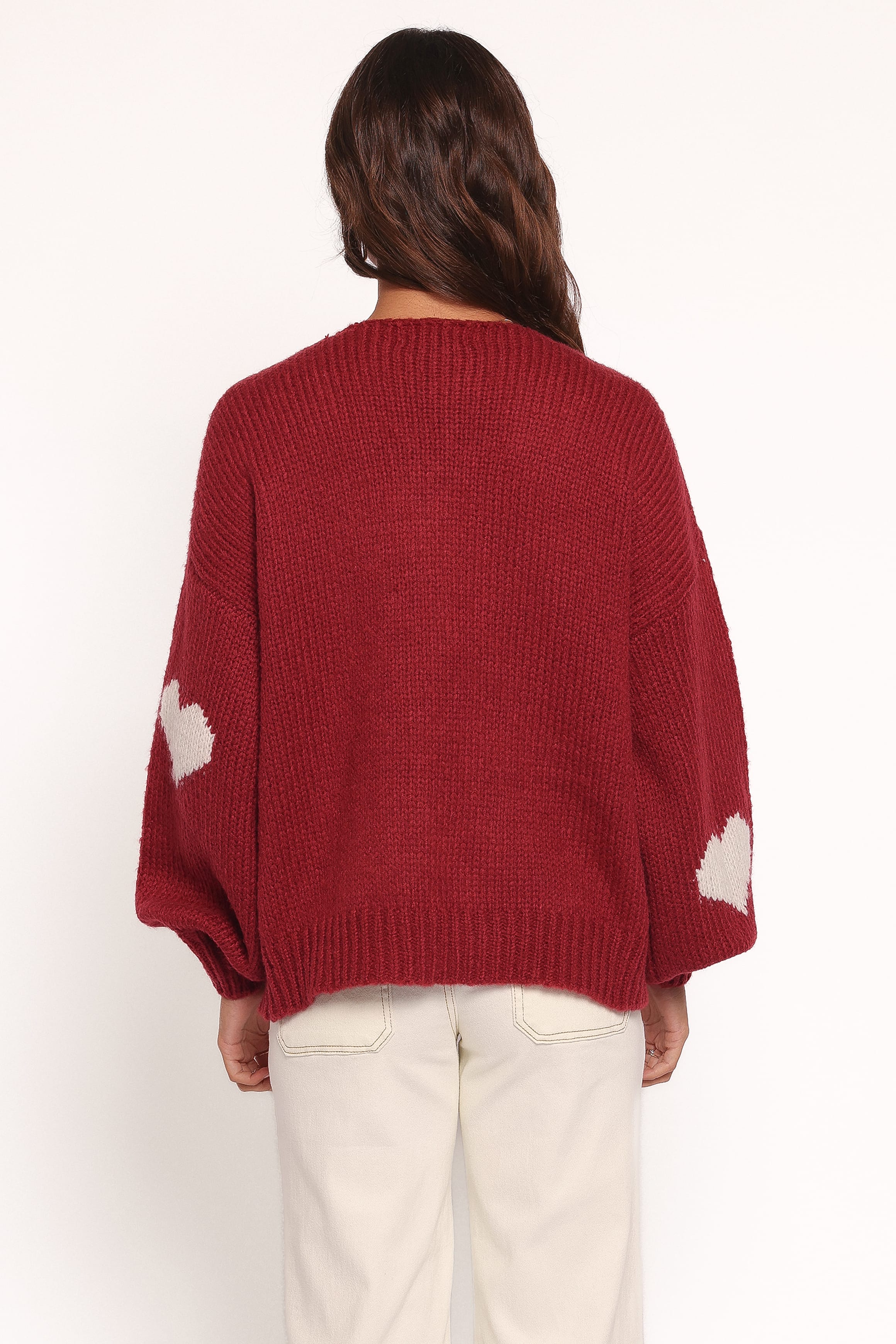 Petal and Pup USA KNITWEAR Nadine All Over Heart Tie Front Cardigan - Wine