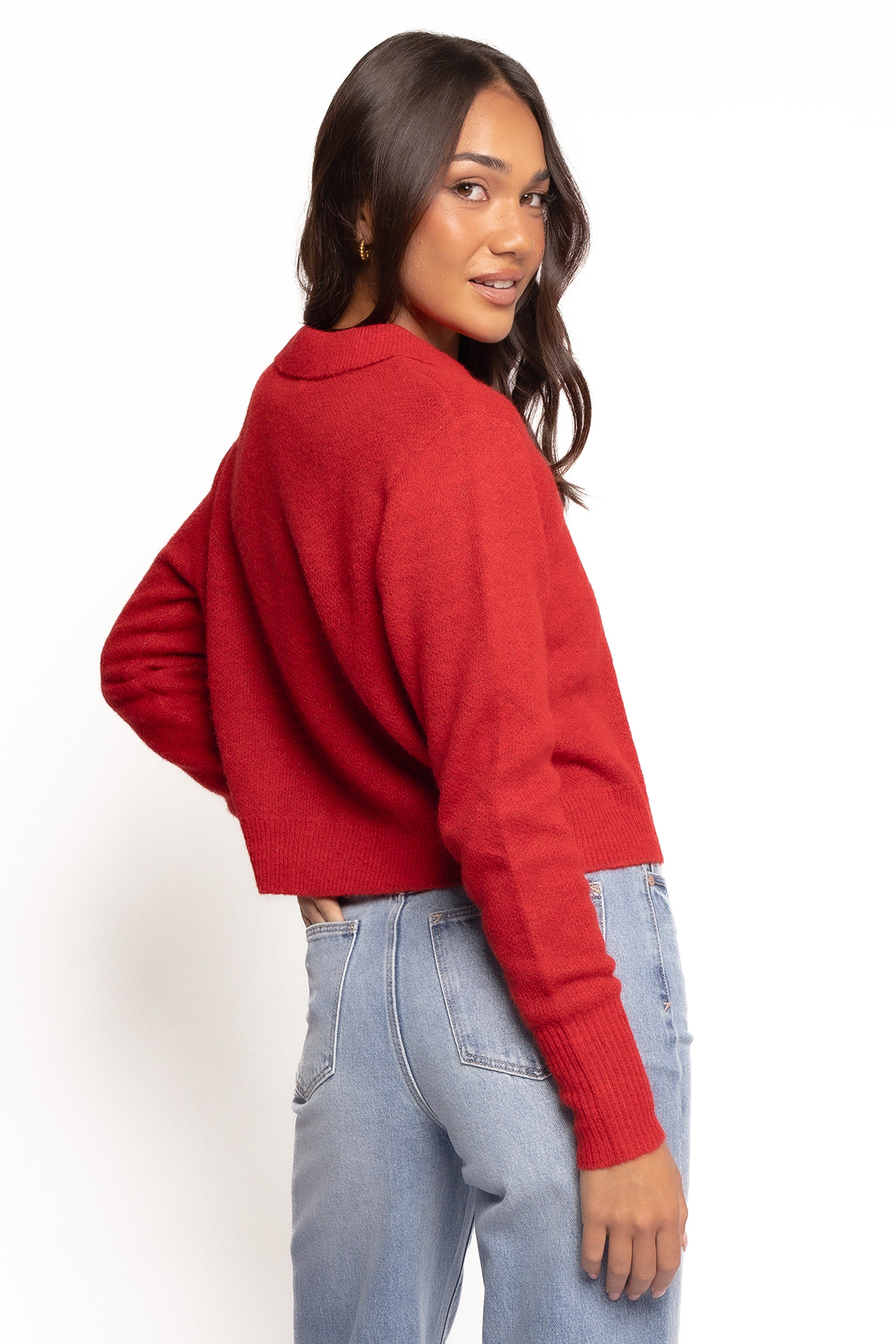 Petal and Pup USA KNITWEAR Naya Collar Cardigan - Red