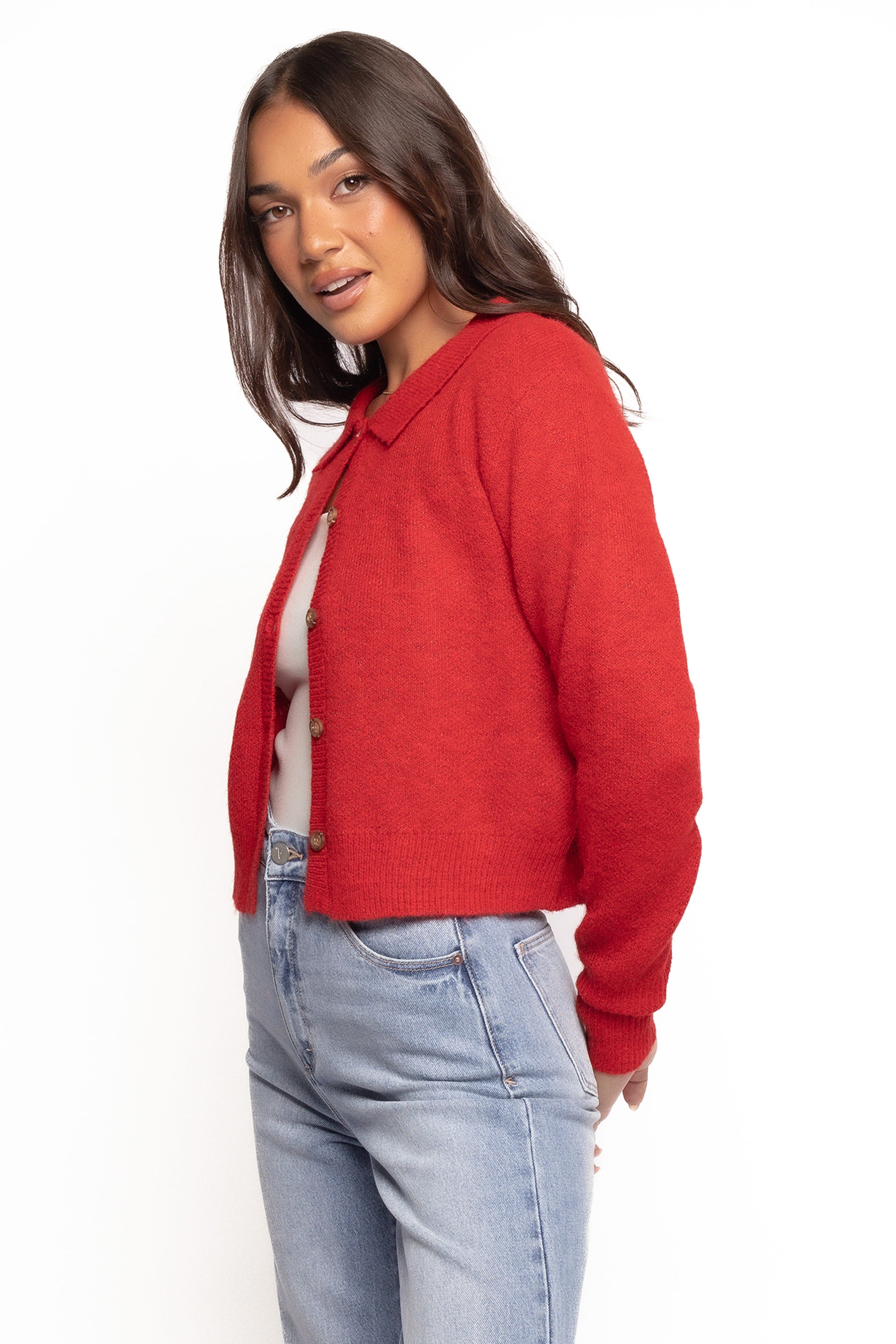 Petal and Pup USA KNITWEAR Naya Collar Cardigan - Red