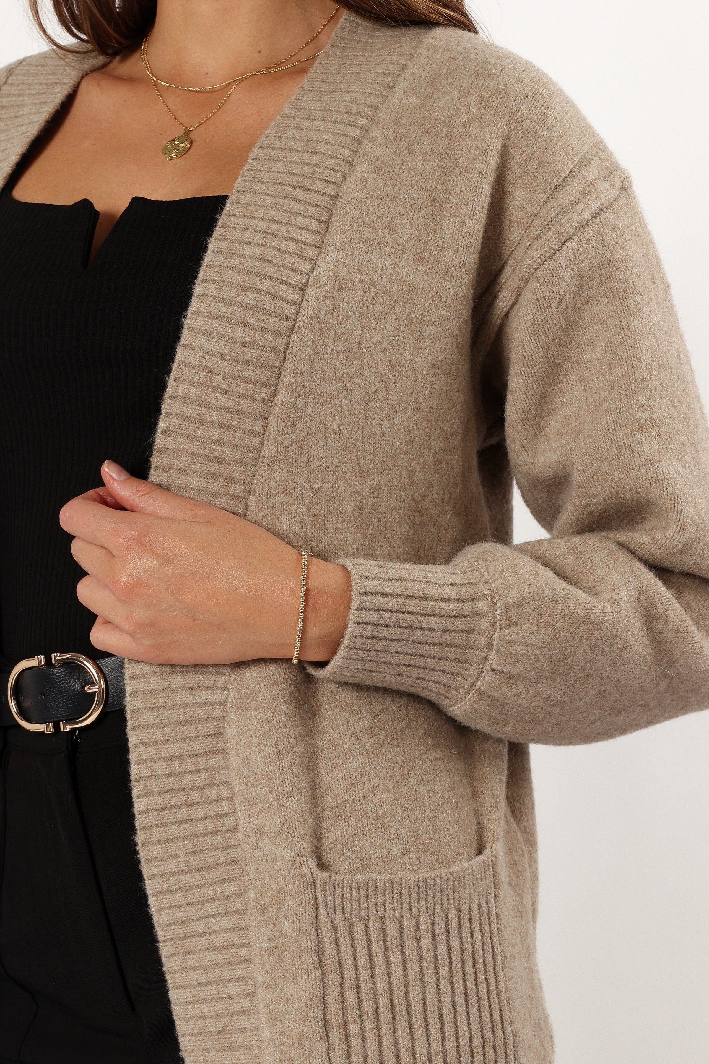 Petal and Pup USA KNITWEAR Nicolette Open Front Long Cardigan - Latte