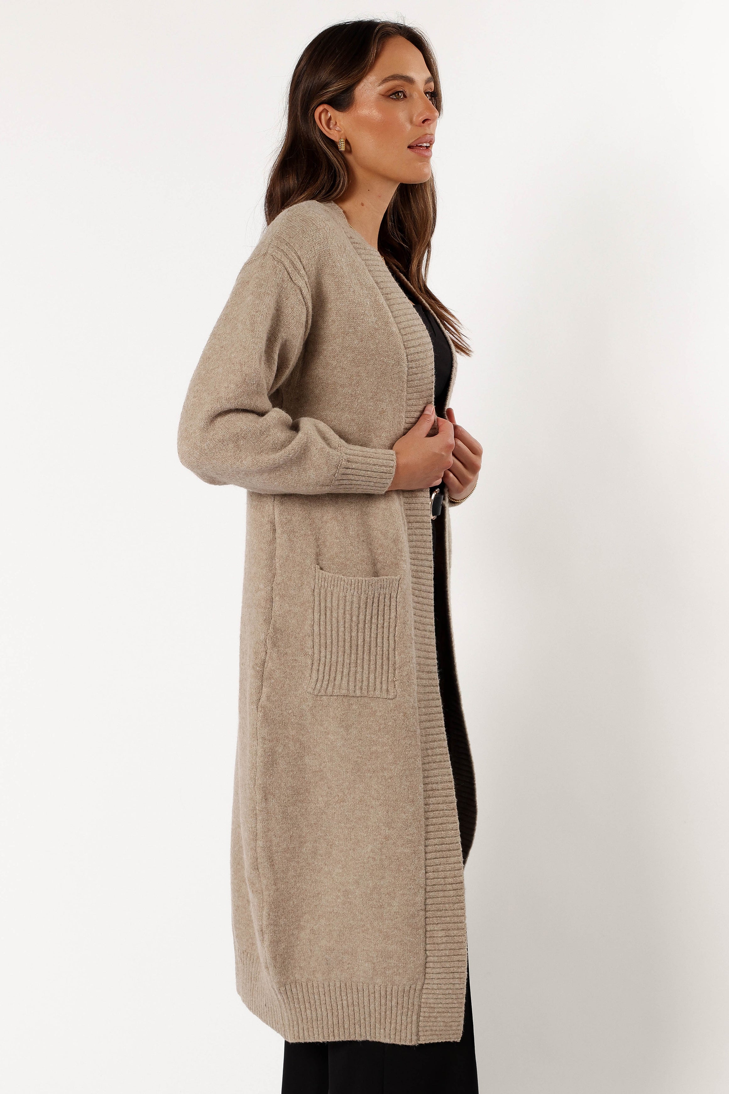 Petal and Pup USA KNITWEAR Nicolette Open Front Long Cardigan - Latte