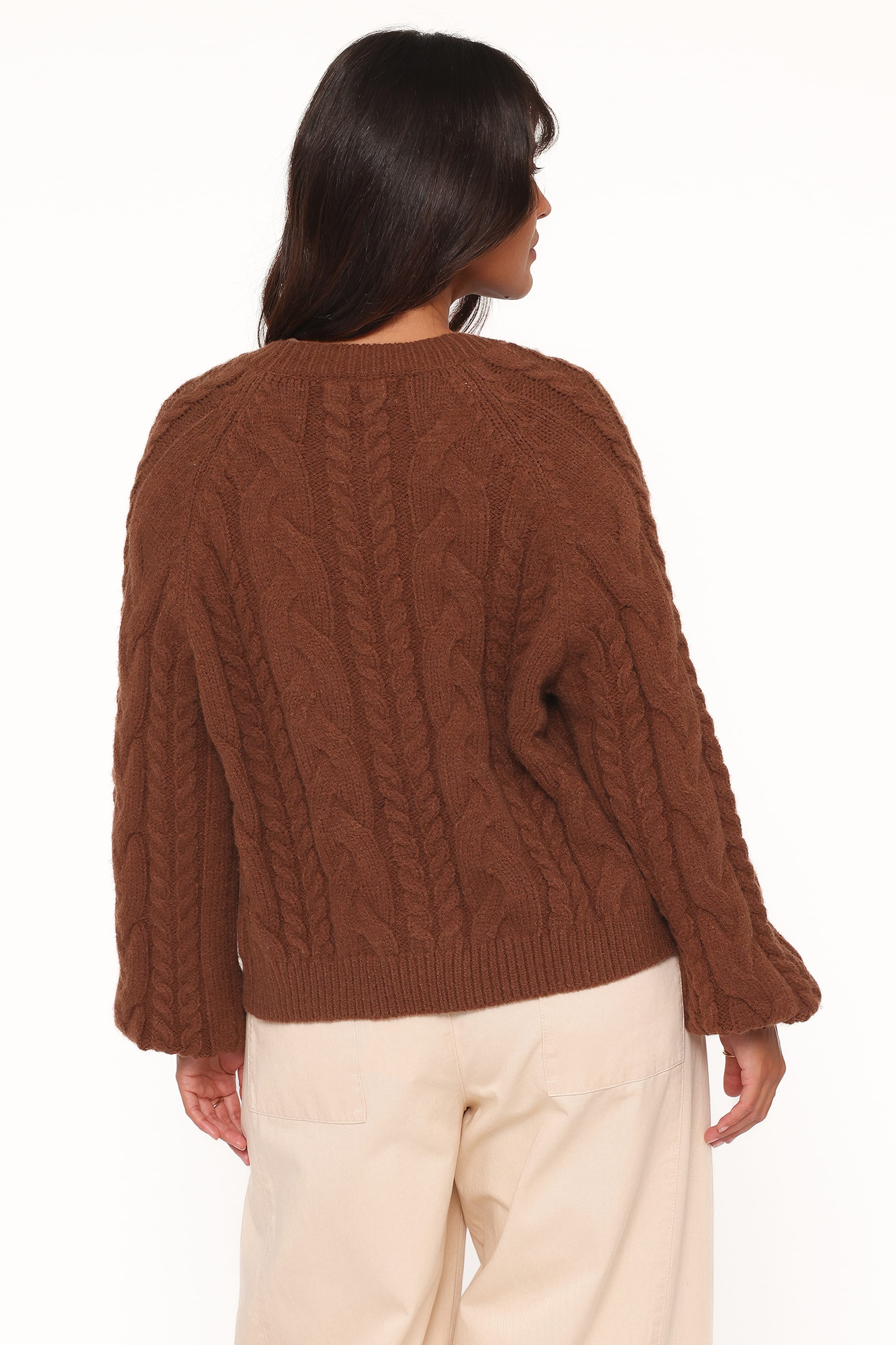 Petal and Pup USA KNITWEAR Nika Cable Knit Cardigan - Brown