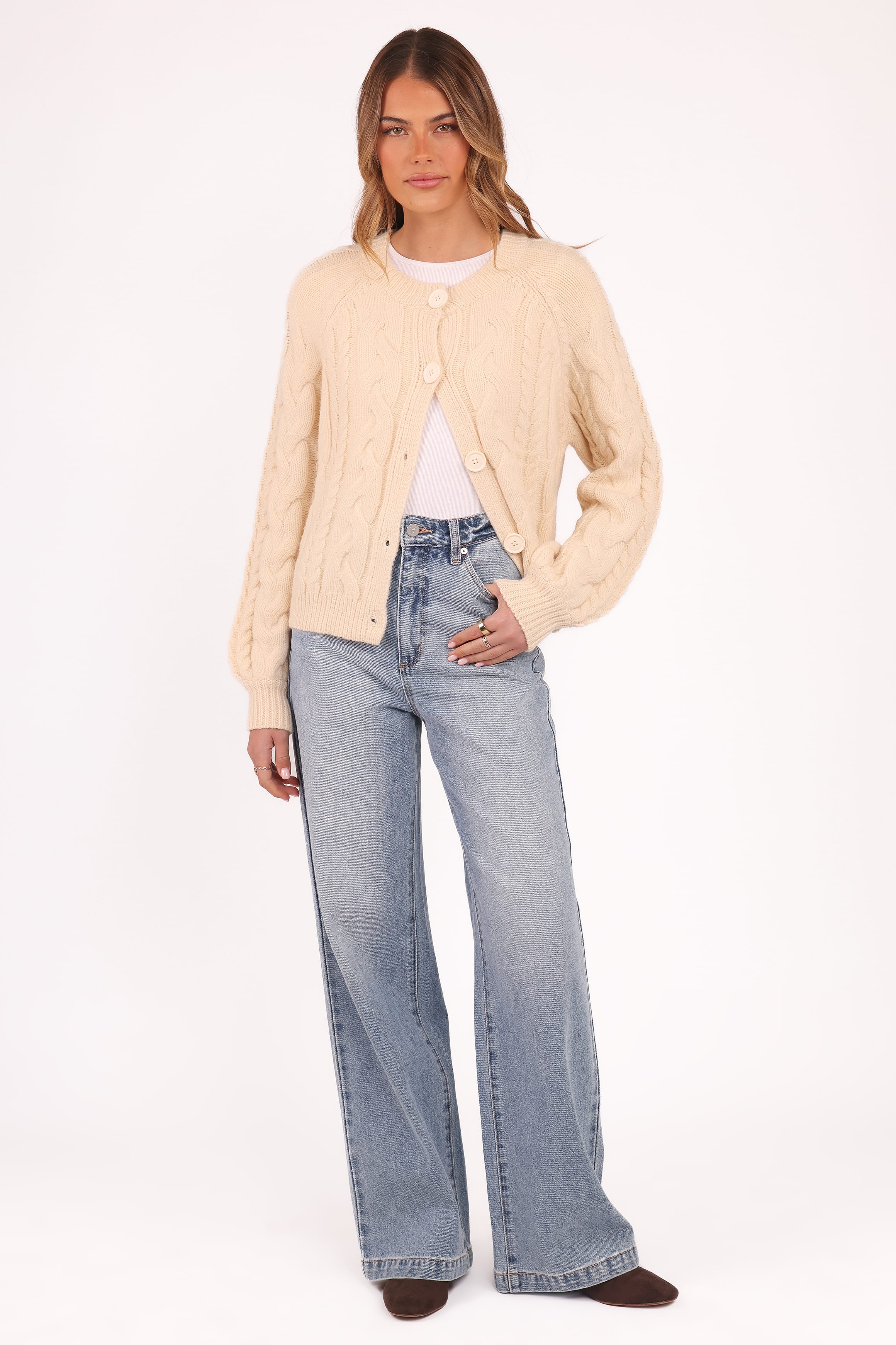Petal and Pup USA KNITWEAR Nika Cable Knit Cardigan - Taupe