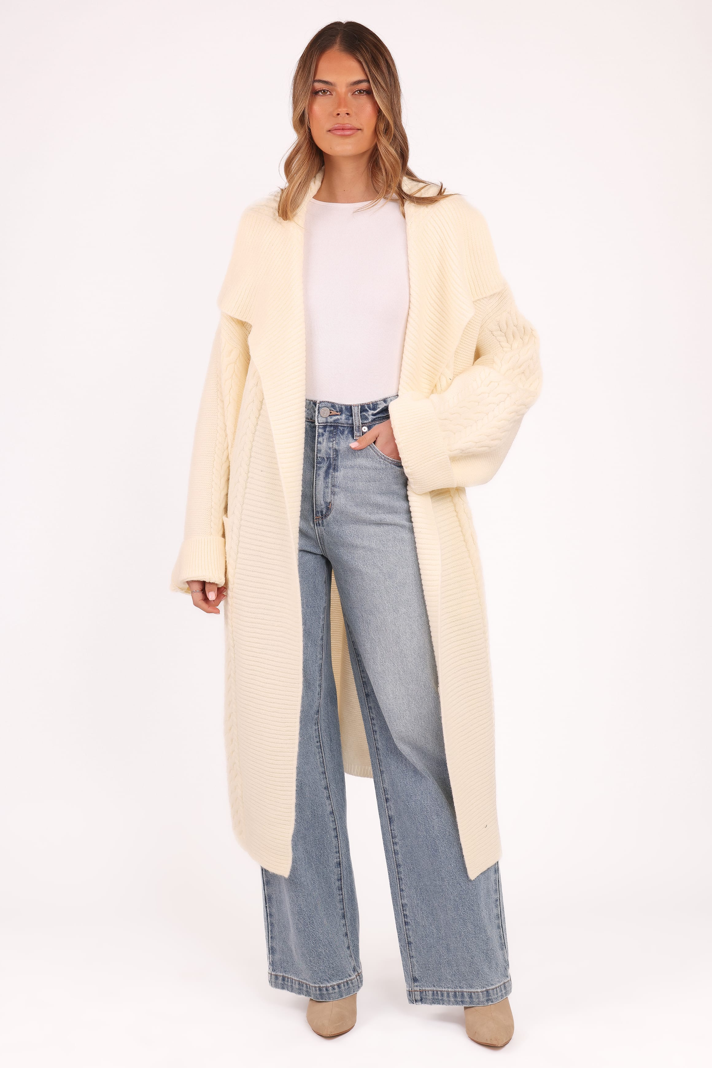 Petal and Pup USA KNITWEAR Nova Long Cardigan - Cream