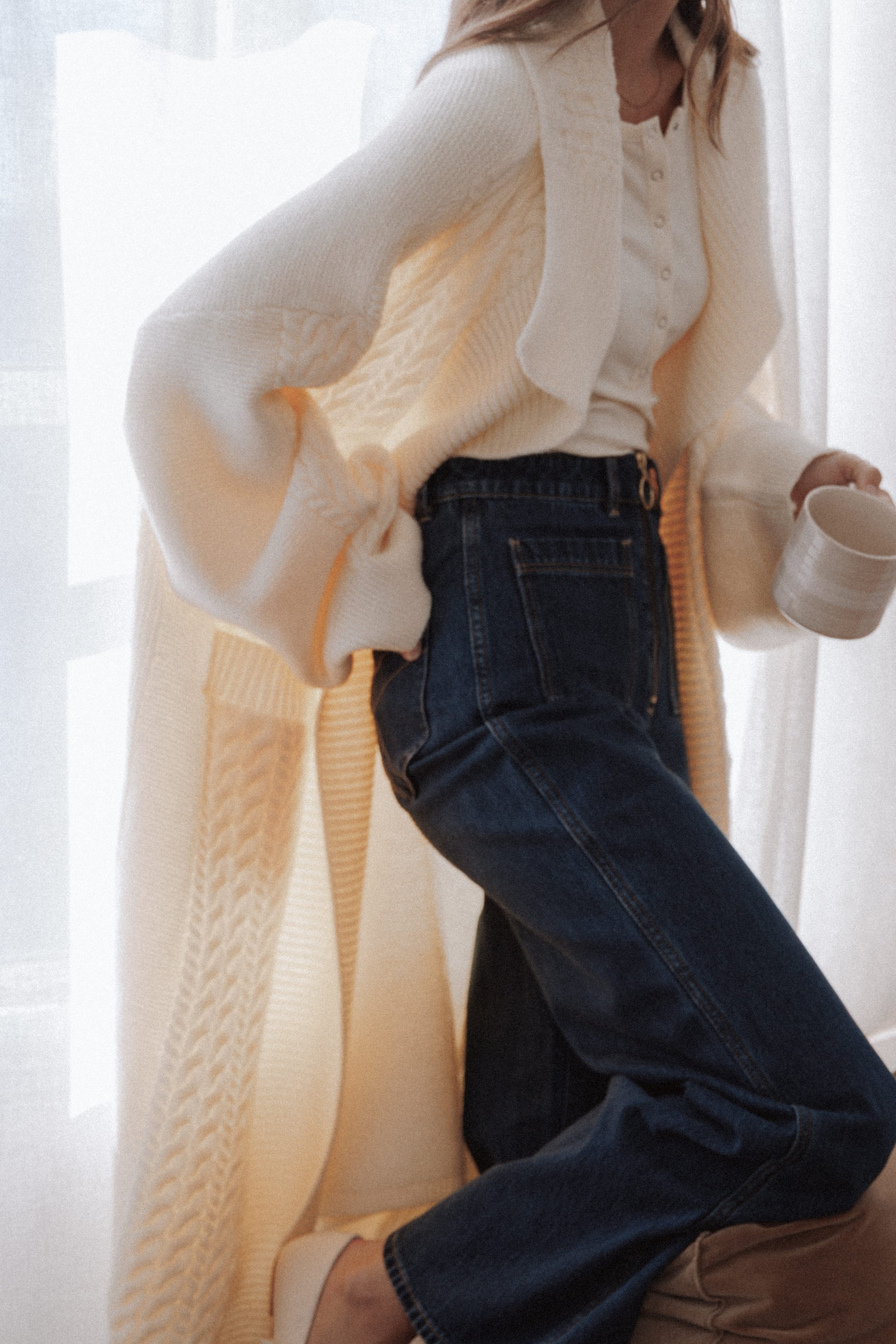 Petal and Pup USA KNITWEAR Nova Long Cardigan - Cream