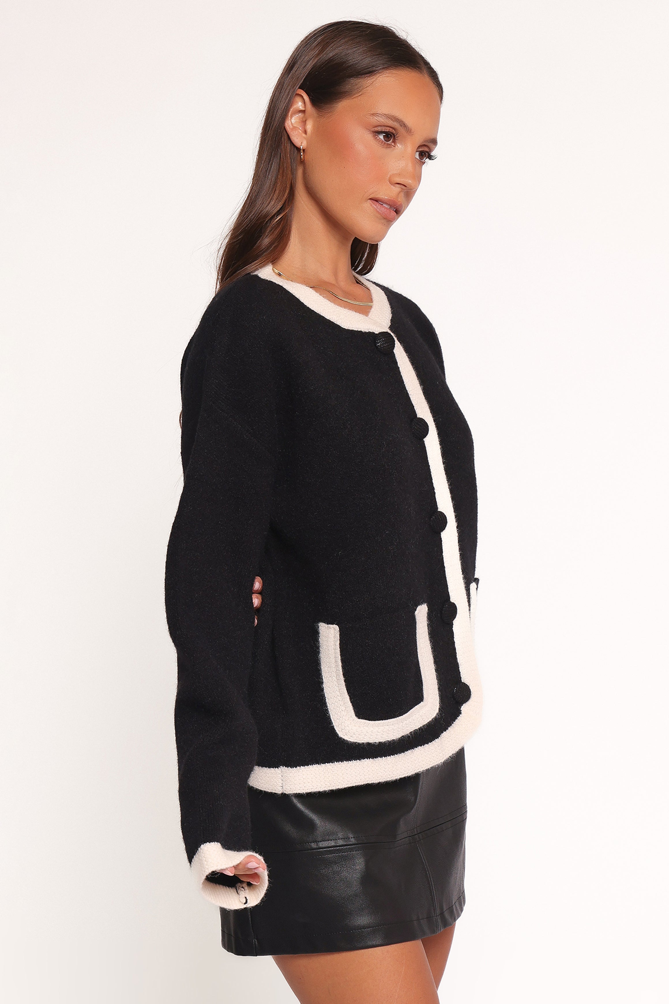 Petal and Pup USA KNITWEAR Orabelle Contrast Hem Cardigan - Black
